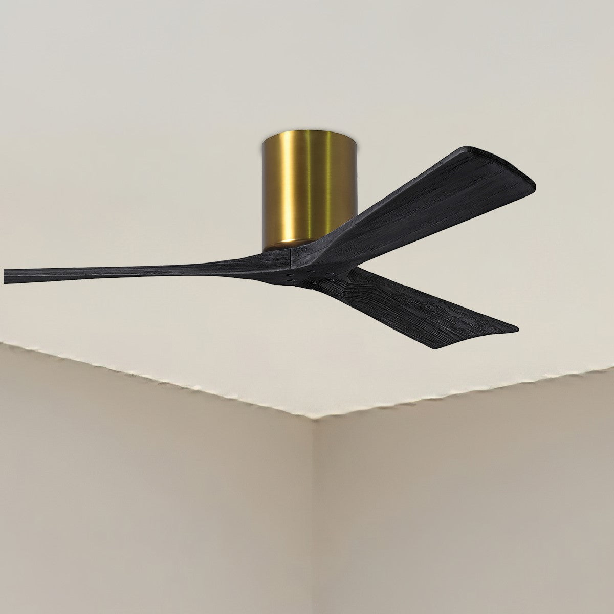 Irene 3-Blade 52 Inch Hugger Ceiling Fan with Remote, Brushed Brass with Matte Black Blades