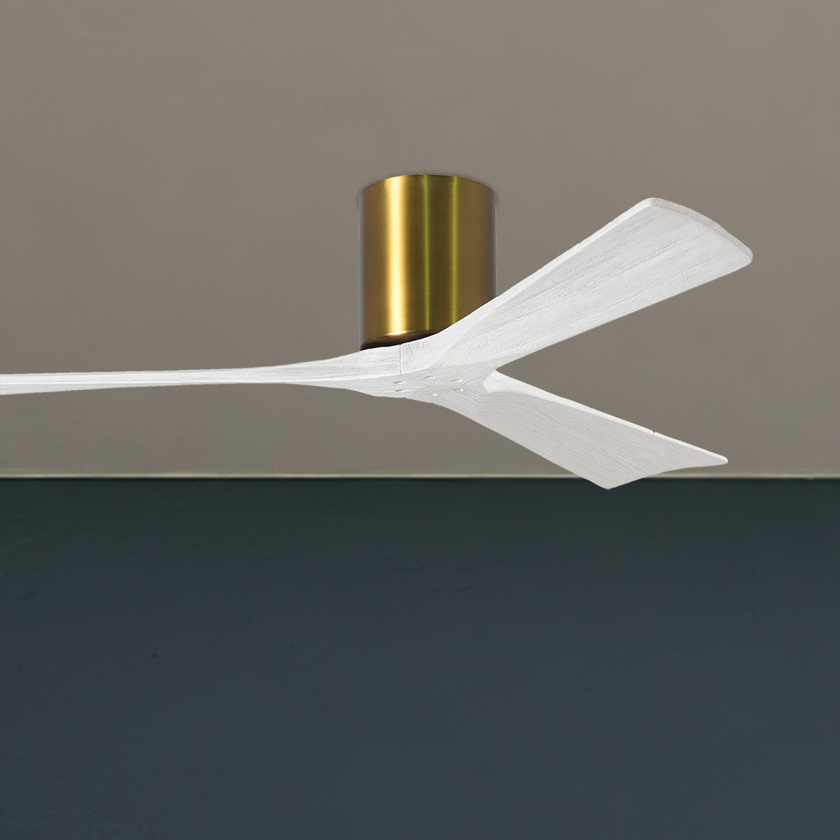 Irene 3-Blade 52 Inch Hugger Ceiling Fan with Remote, Brushed Brass with Matte White Blades