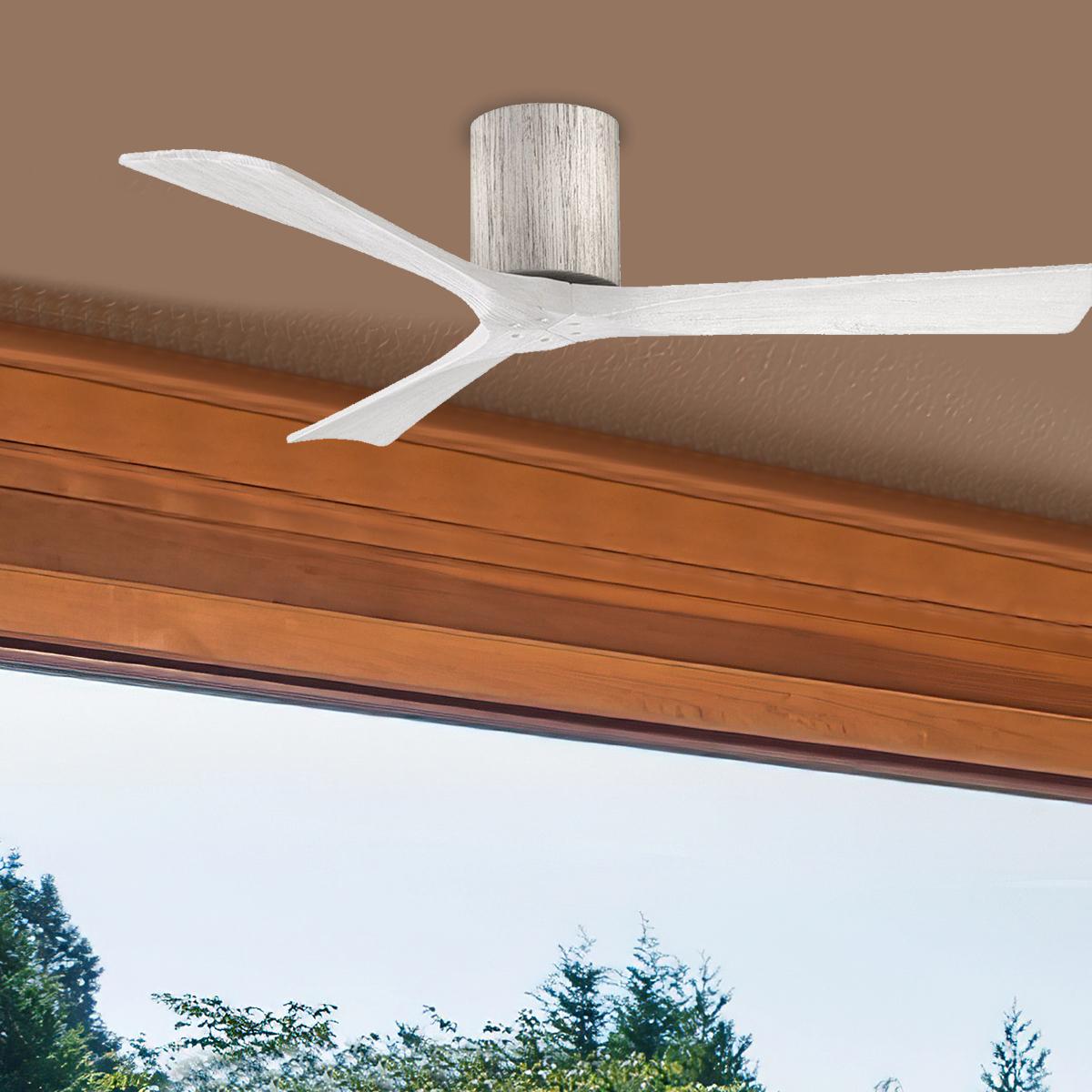 Irene 3-Blade 52 Inch Hugger Ceiling Fan with Remote, Barnwood with Matte White Blades - Bees Lighting
