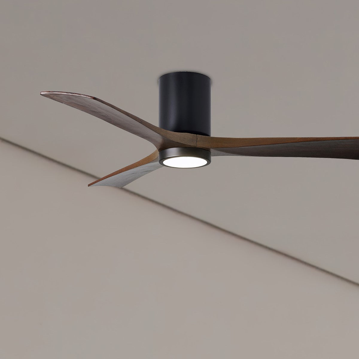 Irene 3-Blade 52 Inch LED Hugger Ceiling Fan with Remote, Matte Black with Walnut Blades - Bees Lighting