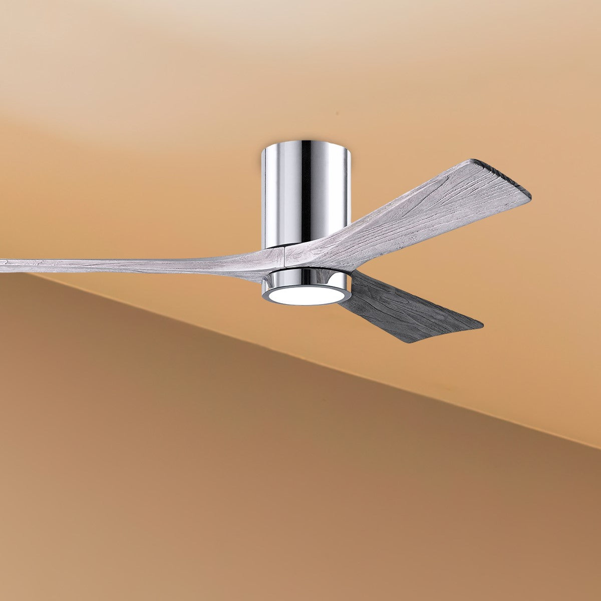 Irene 3-Blade 52 Inch LED Hugger Ceiling Fan with Remote, Polished Chrome with Barnwood Blades