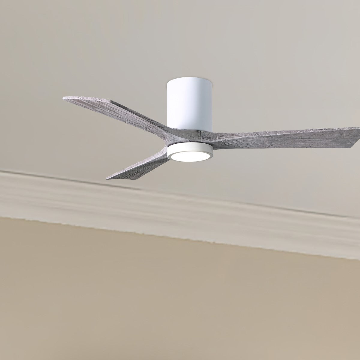 Irene 3-Blade 52 Inch LED Hugger Ceiling Fan with Remote, Gloss White with Barnwood Blades