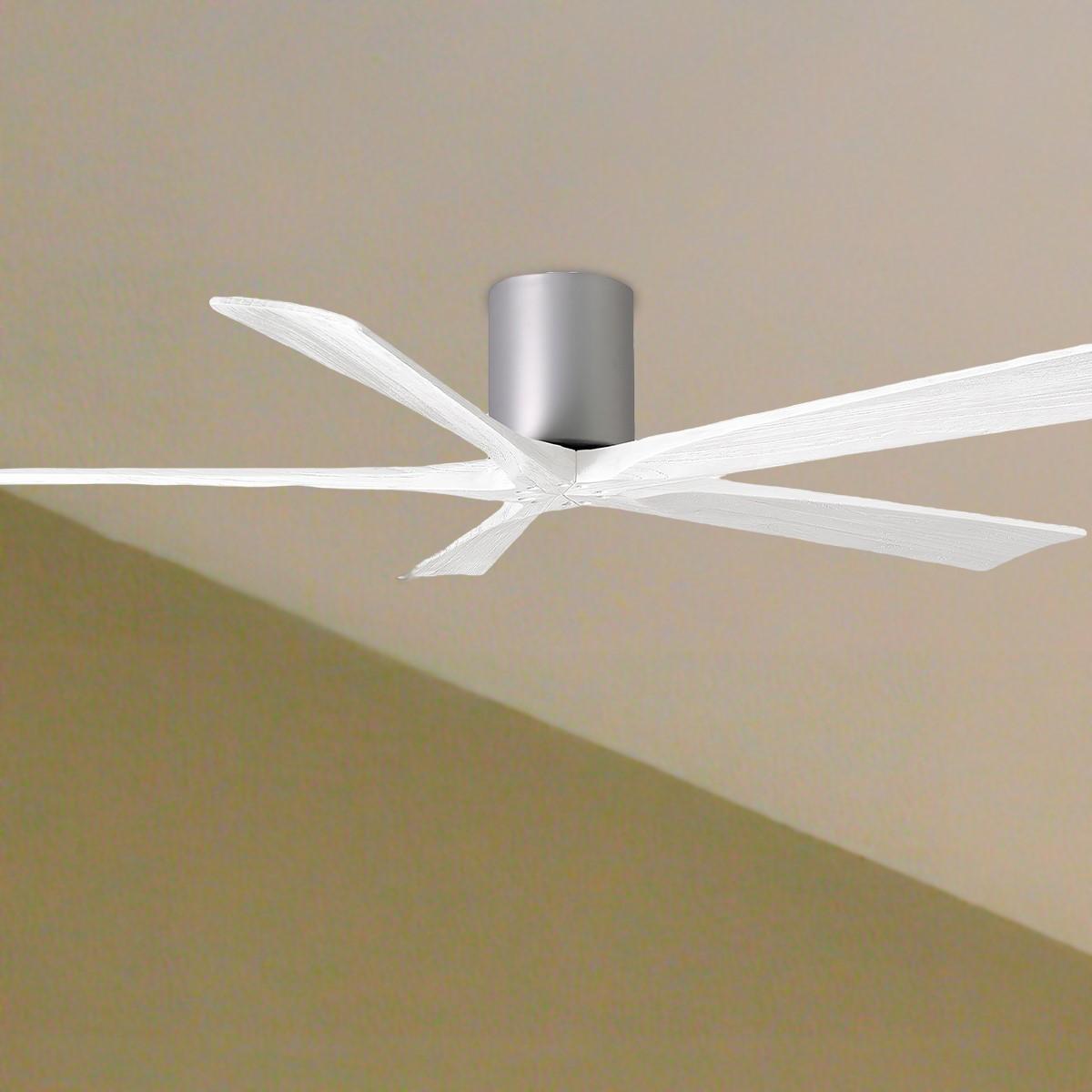 Irene 5-Blade 60 Inch Hugger Ceiling Fan with Remote, Brushed Nickel with Matte White Blades - Bees Lighting