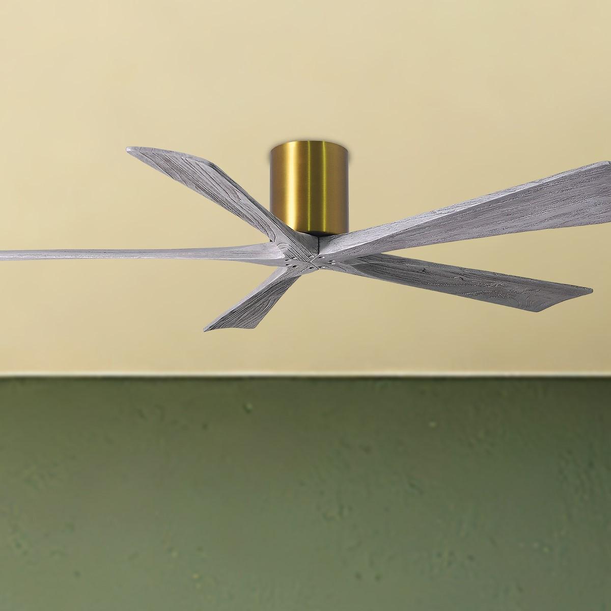 Irene 5-Blade 60 Inch Hugger Ceiling Fan with Remote, Brushed Brass with Barnwood Blades