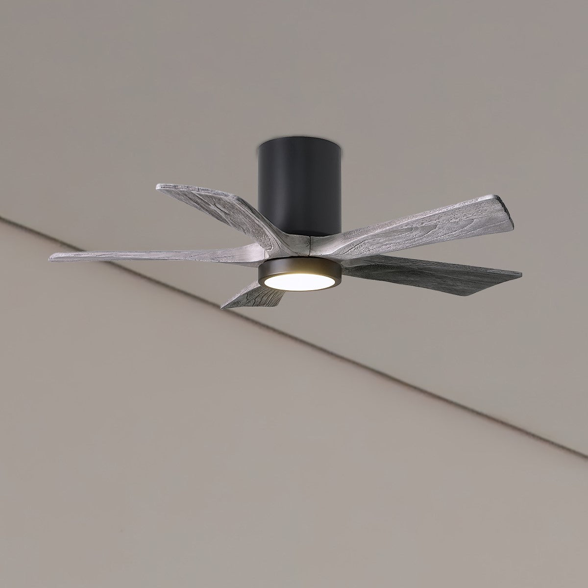 Irene 5-Blade 42 Inch LED Hugger Ceiling Fan with Remote, Matte Black with Barnwood Blades - Bees Lighting