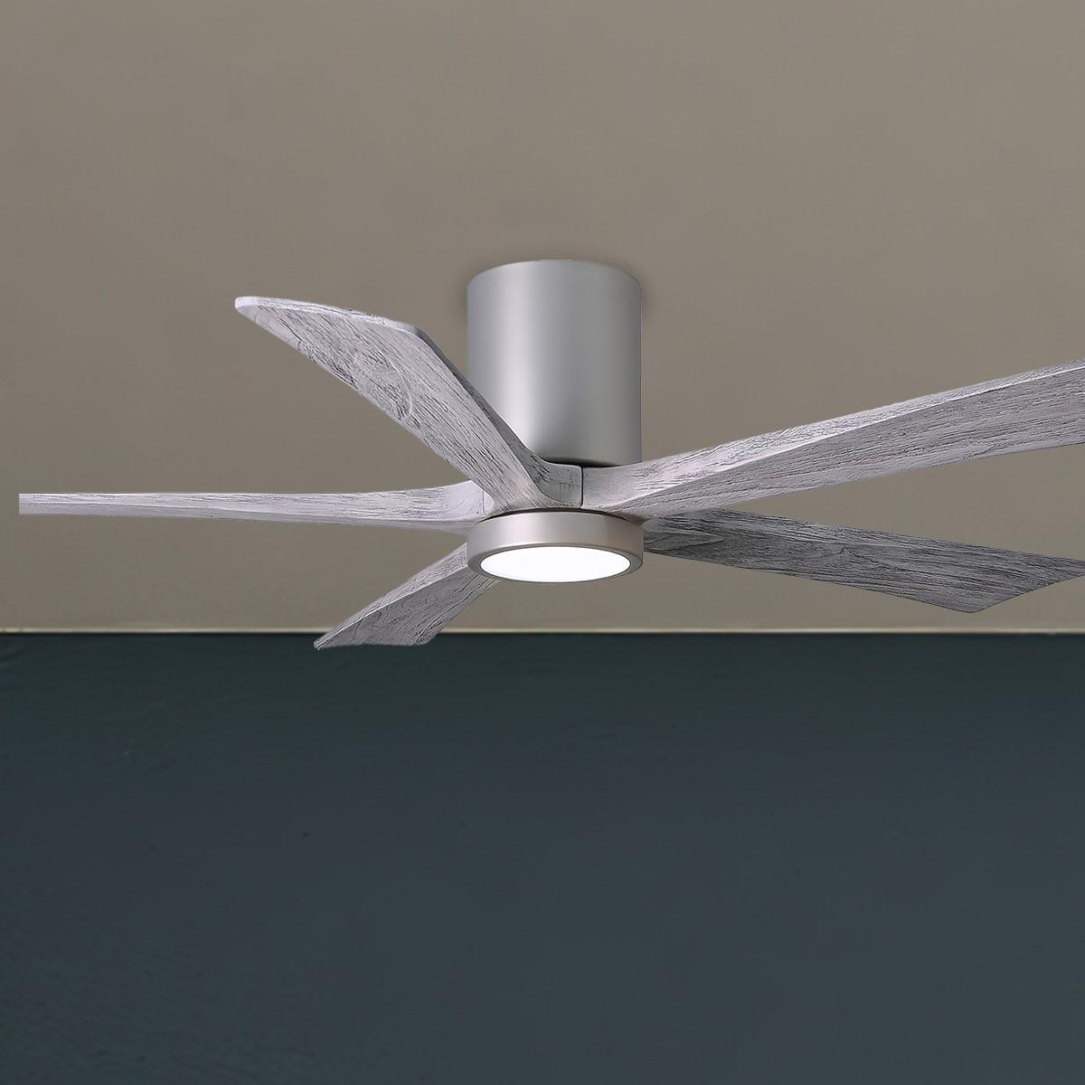 Irene 5-Blade 52 Inch LED Hugger Ceiling Fan with Remote, Brushed Nickel with Barnwood Blades - Bees Lighting