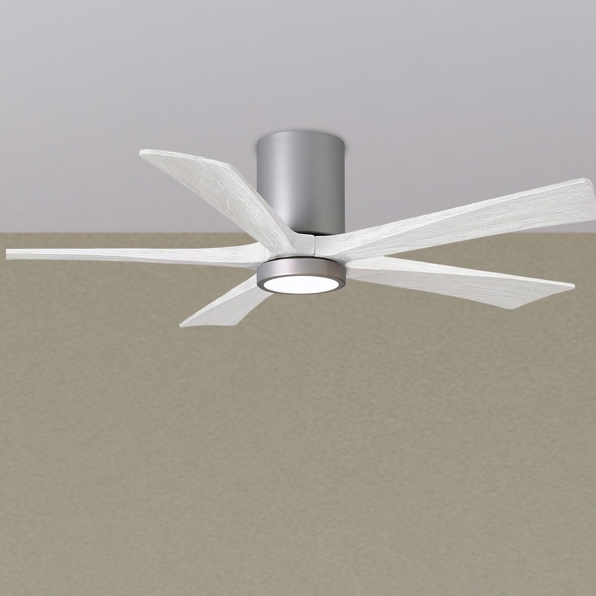 Irene 5-Blade 52 Inch LED Hugger Ceiling Fan with Remote, Brushed Nickel with Matte White Blades - Bees Lighting
