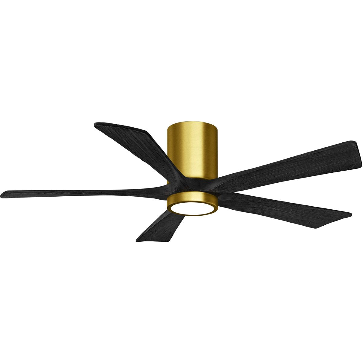 Irene 5-Blade 52 Inch LED Hugger Ceiling Fan with Remote, Brushed Brass with Matte Black Blades - Bees Lighting