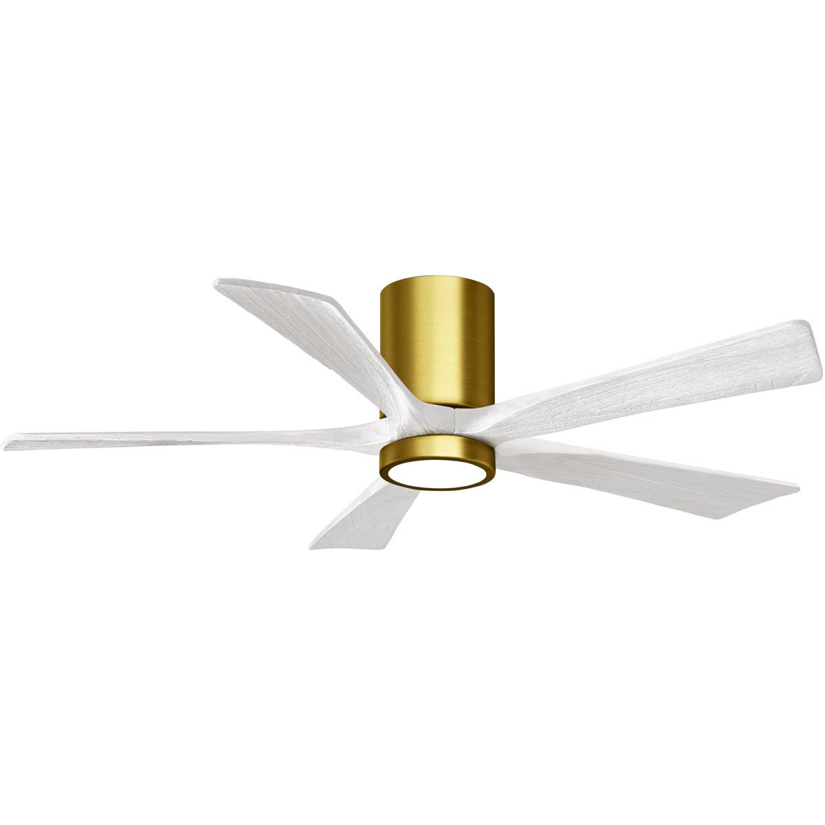 Irene 5-Blade 52 Inch LED Hugger Ceiling Fan with Remote, Brushed Brass with Matte White Blades - Bees Lighting