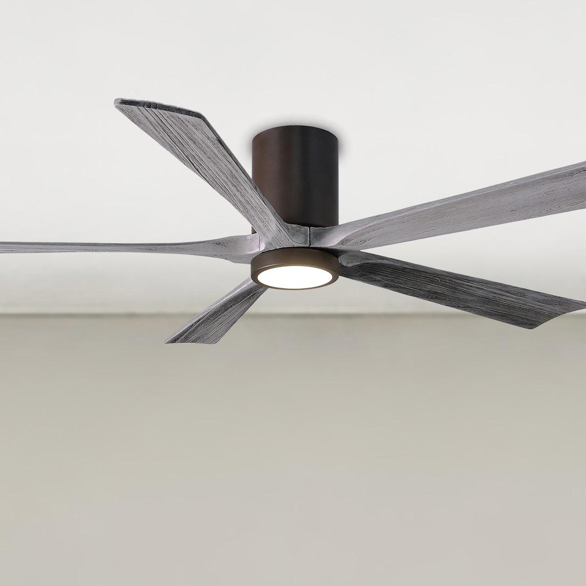 Irene 5-Blade 60 Inch LED Hugger Ceiling Fan with Remote, Textured Bronze with Barnwood Blades - Bees Lighting