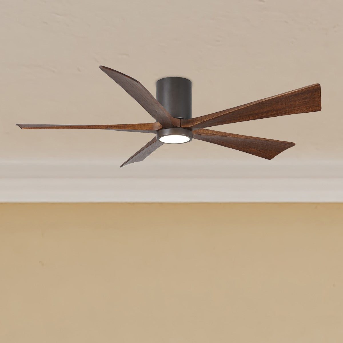 Irene 5-Blade 60 Inch LED Hugger Ceiling Fan with Remote, Textured Bronze with Walnut Blades