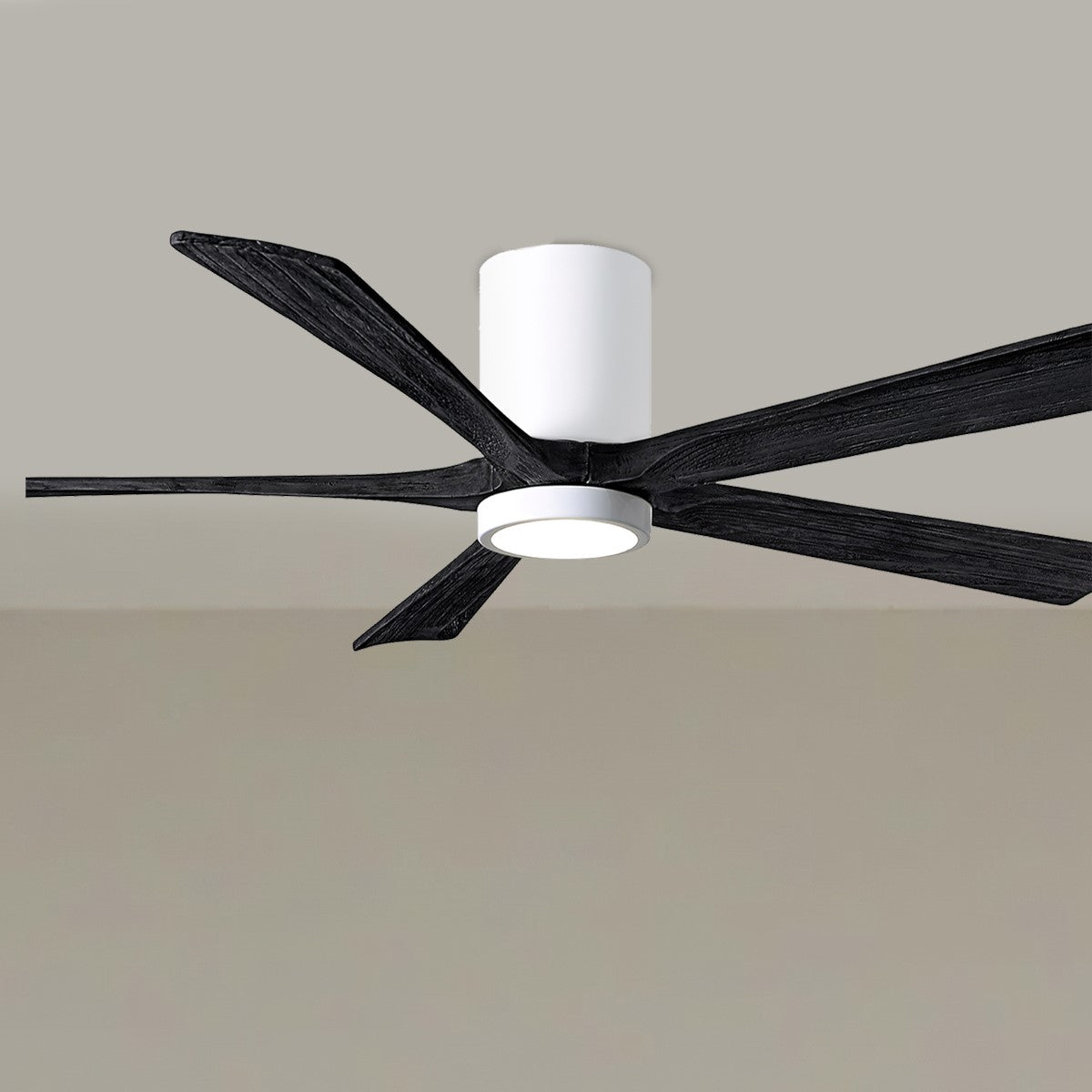 Irene 5-Blade 60 Inch LED Hugger Ceiling Fan with Remote, Gloss White with Matte Black Blades