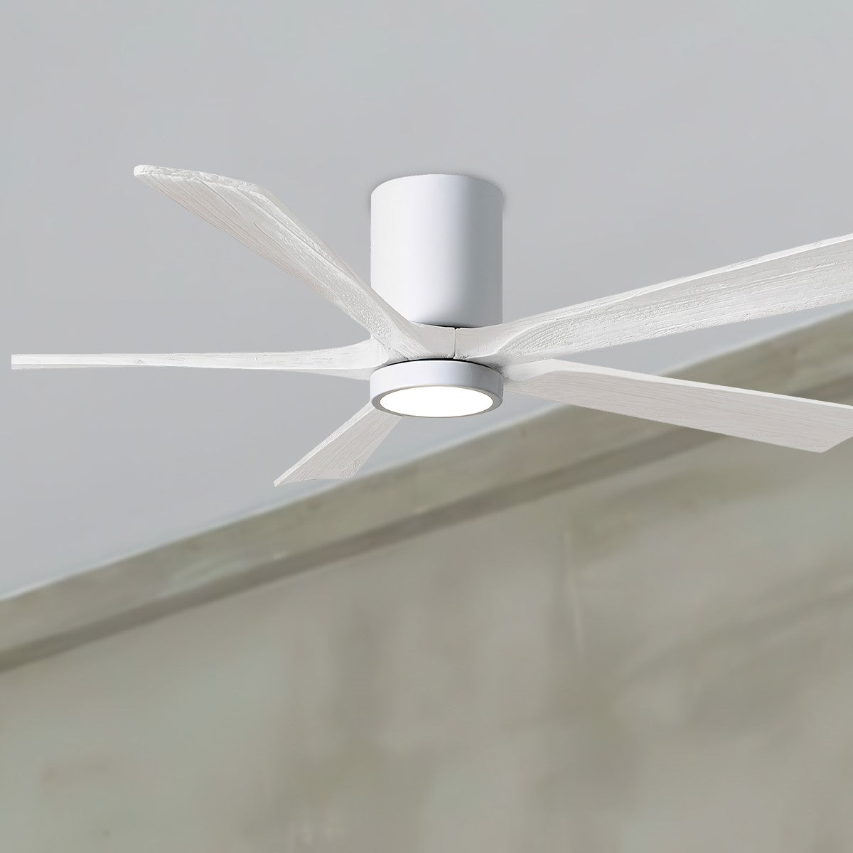 Irene 5-Blade 60 Inch LED Hugger Ceiling Fan with Remote, Gloss White with Matte White Blades