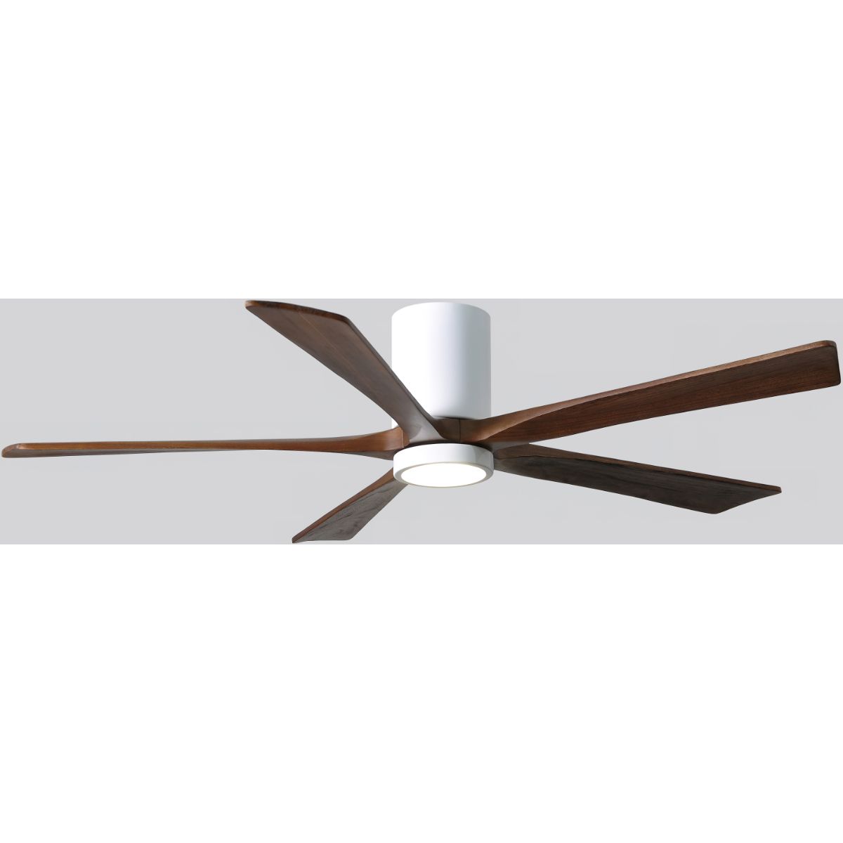 Irene 5-Blade 60 Inch LED Hugger Ceiling Fan with Remote, Gloss White with Walnut Blades - Bees Lighting
