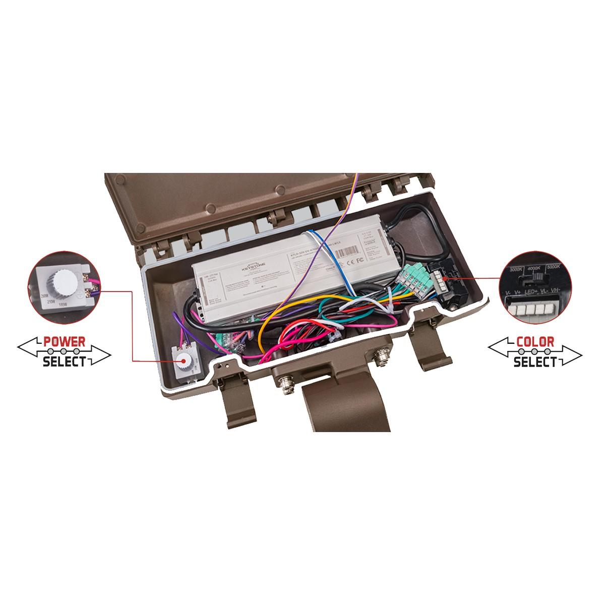 LED Pole Light, 21000 Lm, 30K|40K|50K, Optics Swap, Slipfitter Mount, Bronze Finish, 120-277V - Bees Lighting