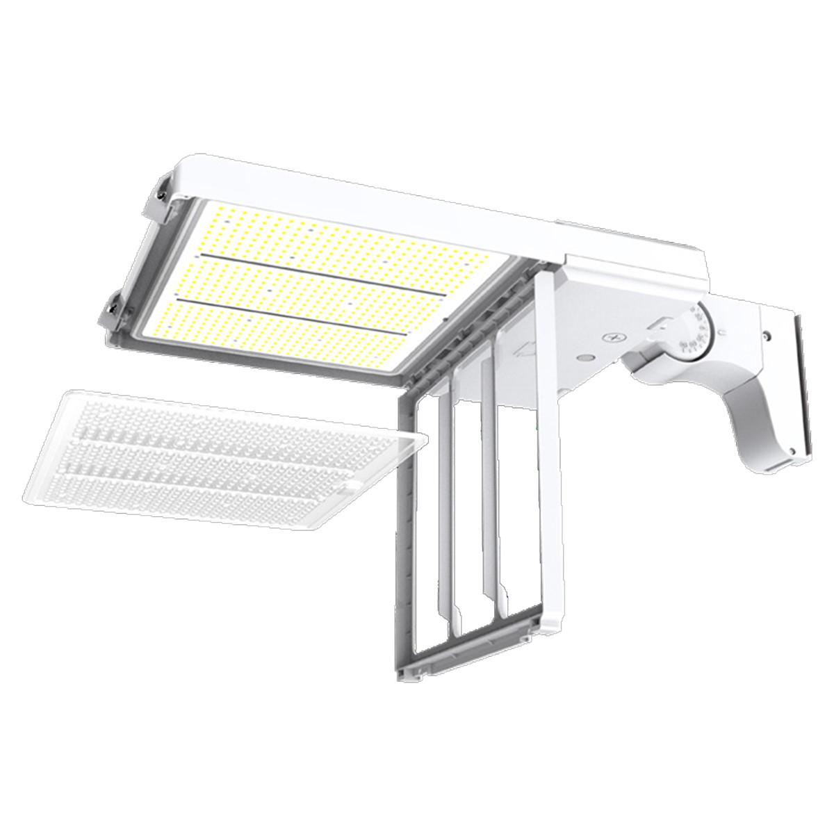 LED Pole Light, 42000 Lm, 30K|40K|50K, Optics Swap, Pole Mount, White Finish, 120-277V - Bees Lighting