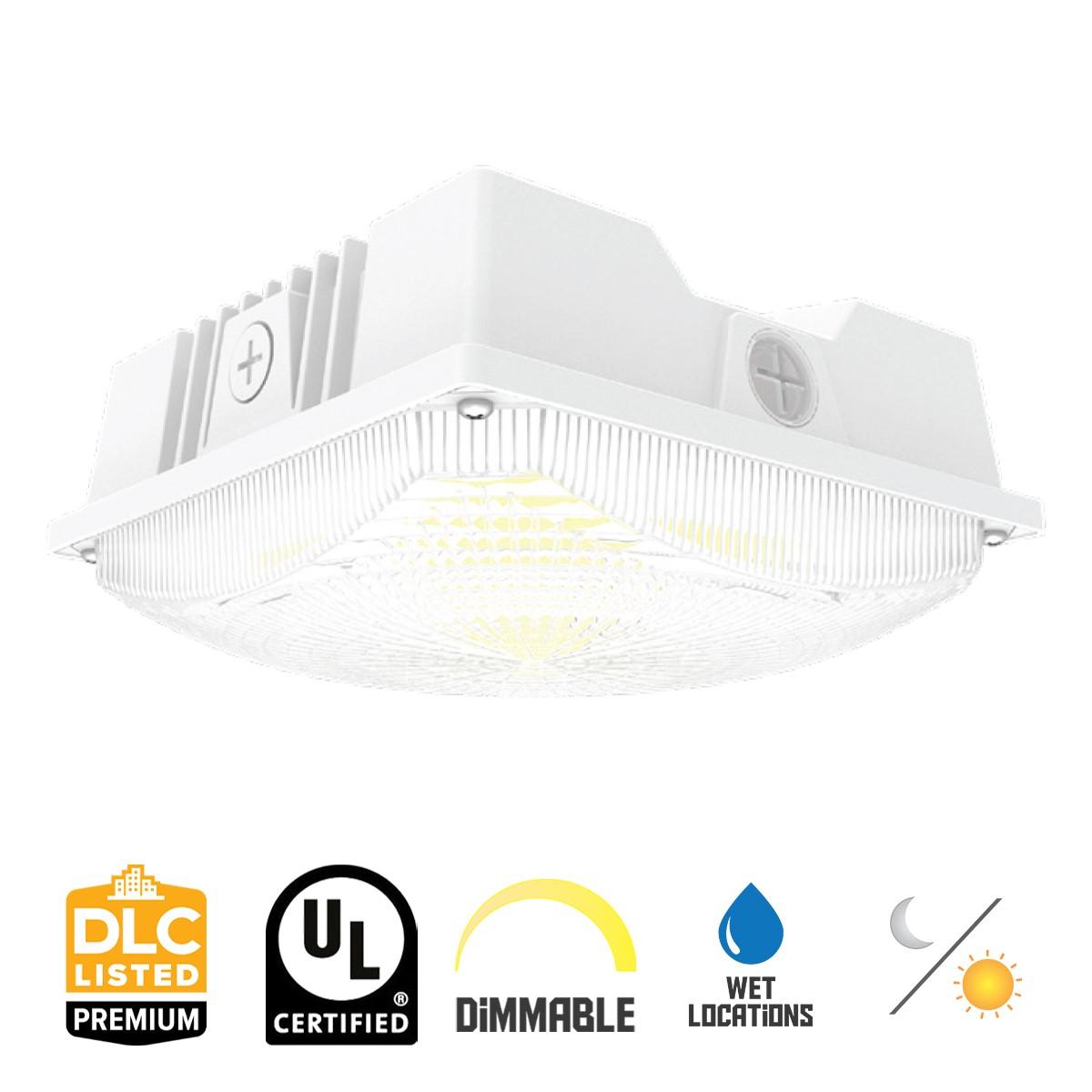 2,500-5,600 Lumens LED Standard Canopy Light With Photocell 20-40 Watts 30K/40K/50K 120-277V - Bees Lighting