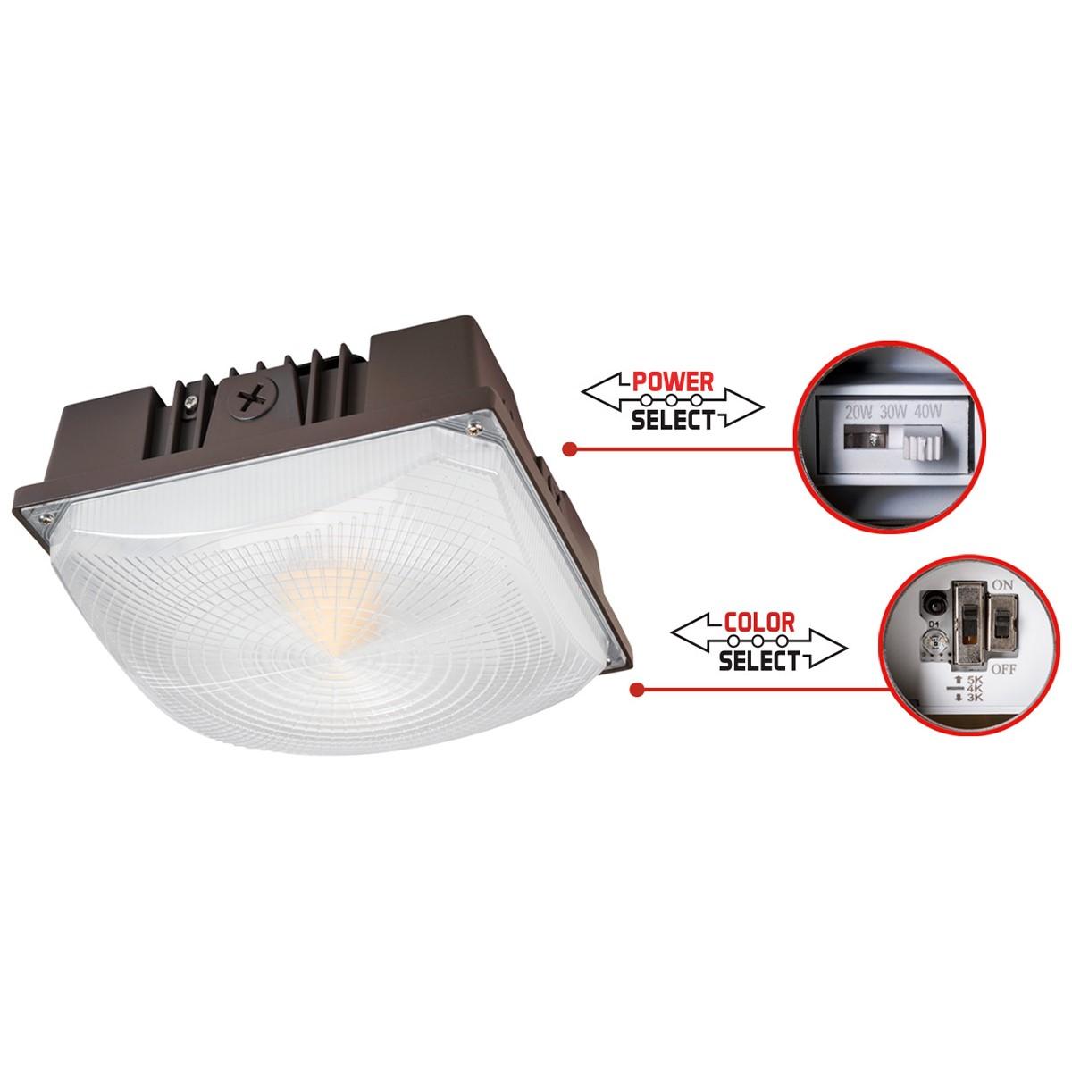 LED Parking Garage Light With Photocell, 5600lm, 40W, 30K/40K/50K, 120-277V - Bees Lighting