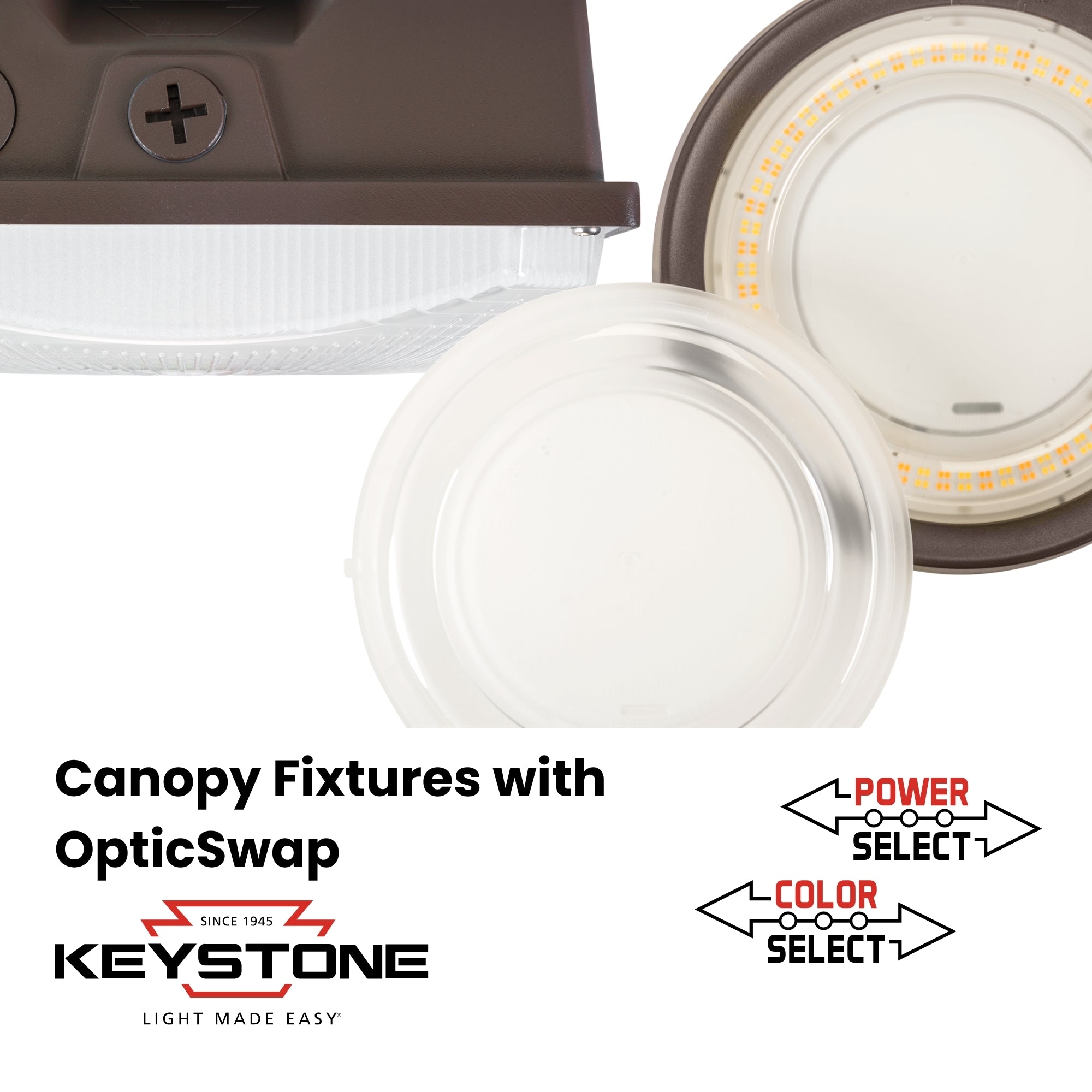 Keystone XFit OpticSwap 9-Inch Round Canopy Light 5900 Lumens Selectable 40W/30W/20W Selectable CCT 120-277V Surface Mount Bronze