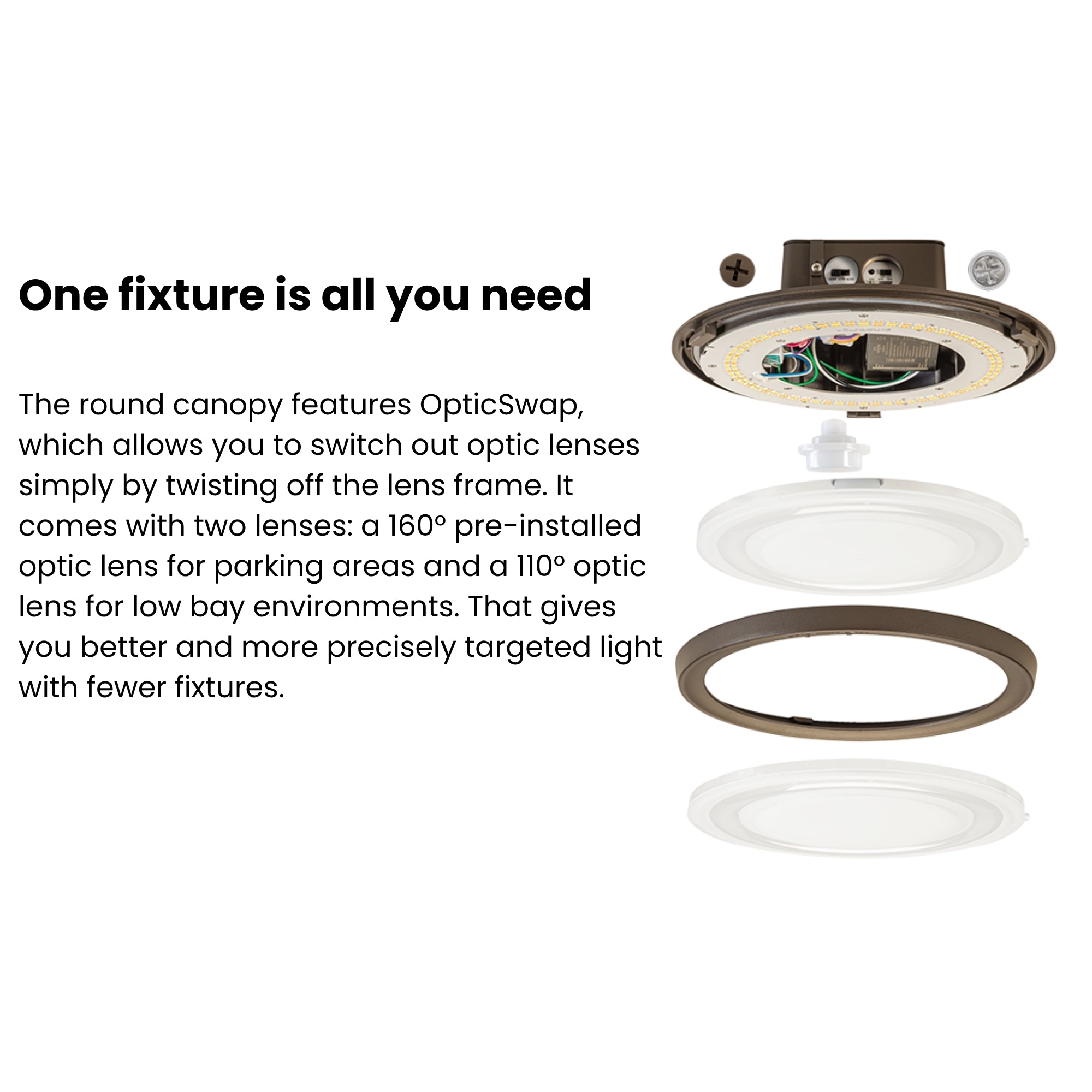 Keystone XFit OpticSwap 10-Inch Round Canopy Light 9222 Lumens Selectable 60W/50W/40W Selectable CCT 120-277V Surface Mount White