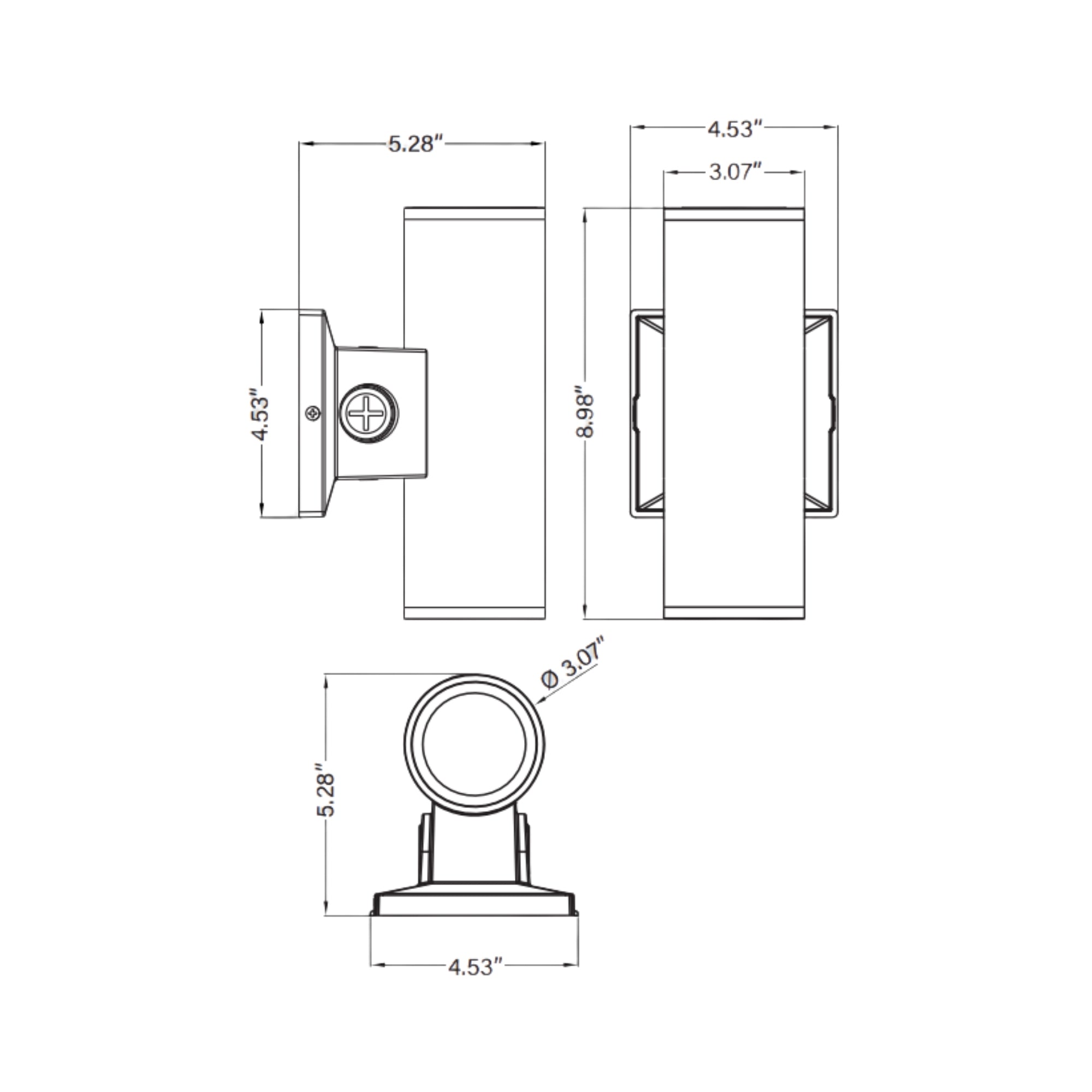 3" LED Cylinder Wall Light, 10W, 1050 Lumens, 30K/40K/50K, 120-277V, White