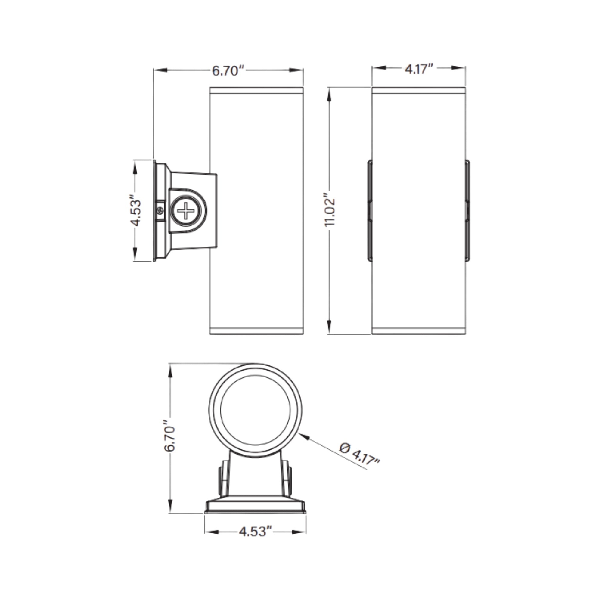 4" LED Cylinder Wall Light, 20W, 2050 Lumens, 30K/40K/50K, 120-277V, Bronze
