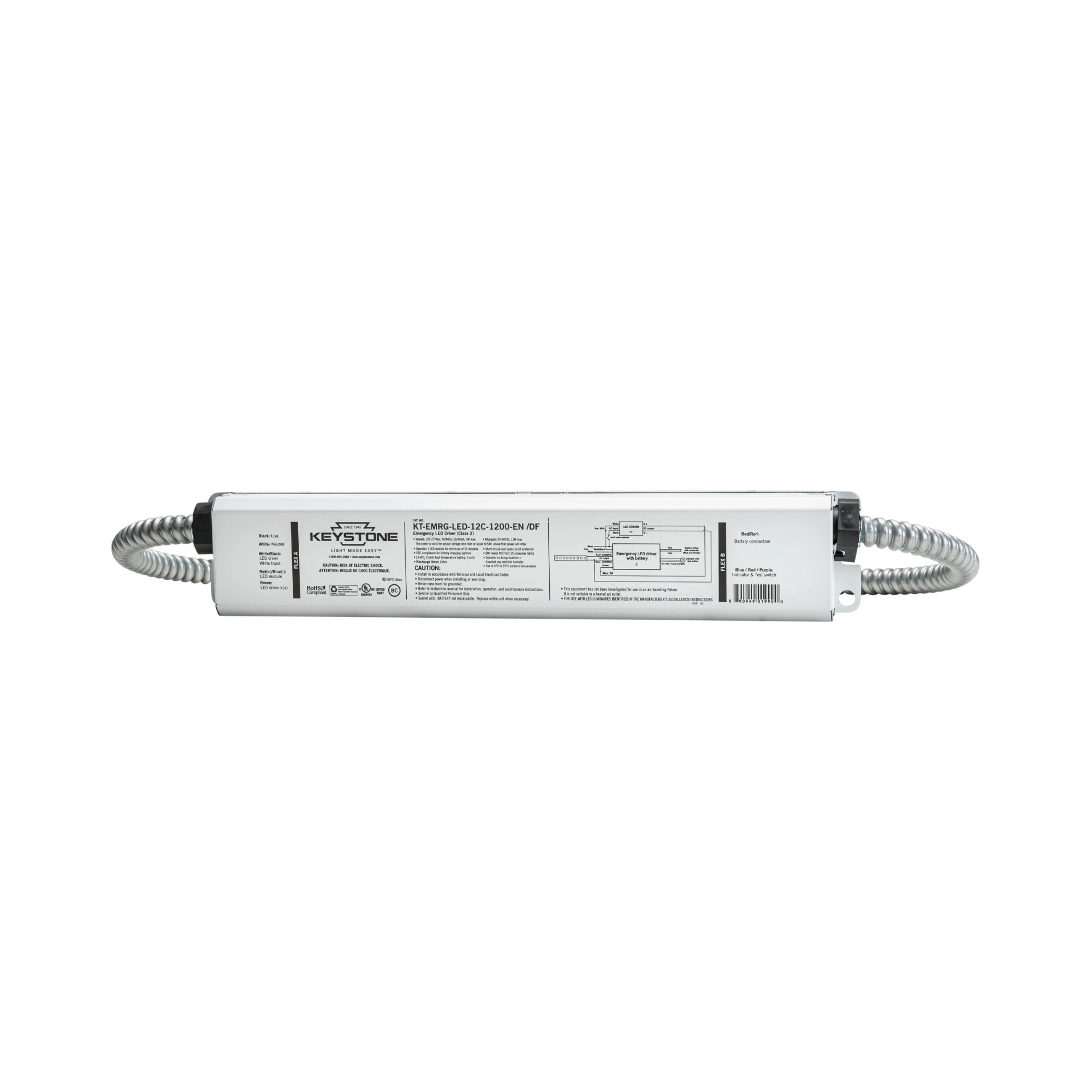 12W LED Emergency Driver, 20-60V DC Output, Dual Flex