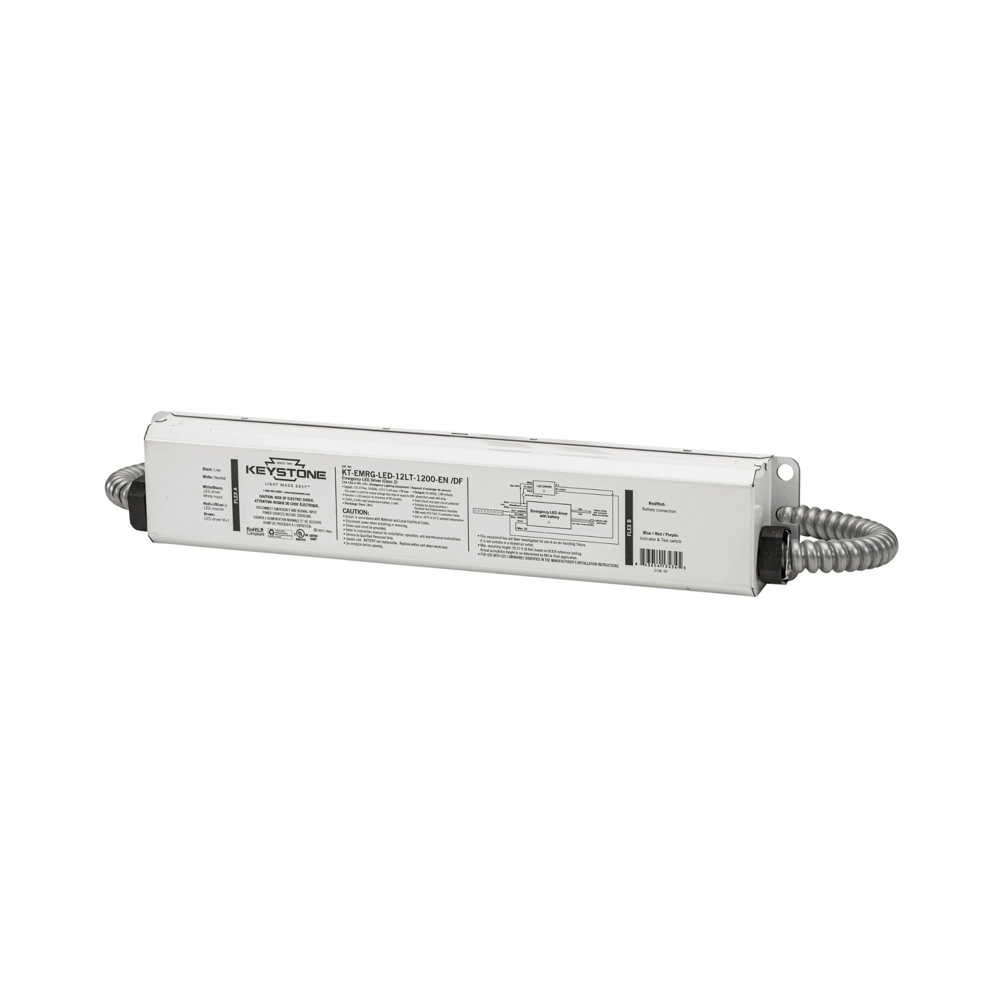 12W LED Emergency Driver, 20-60V DC Output, Dual Flex, Low Temperature