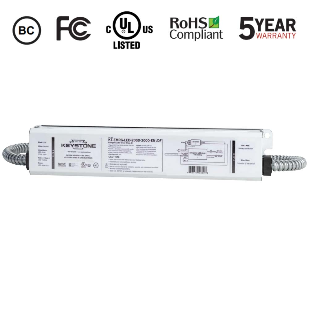 LED Emergency Drivers, 20 Watts, 20-60V DC Output, 2000 lumens, Self Diagnostics, Dual Flex - Bees Lighting