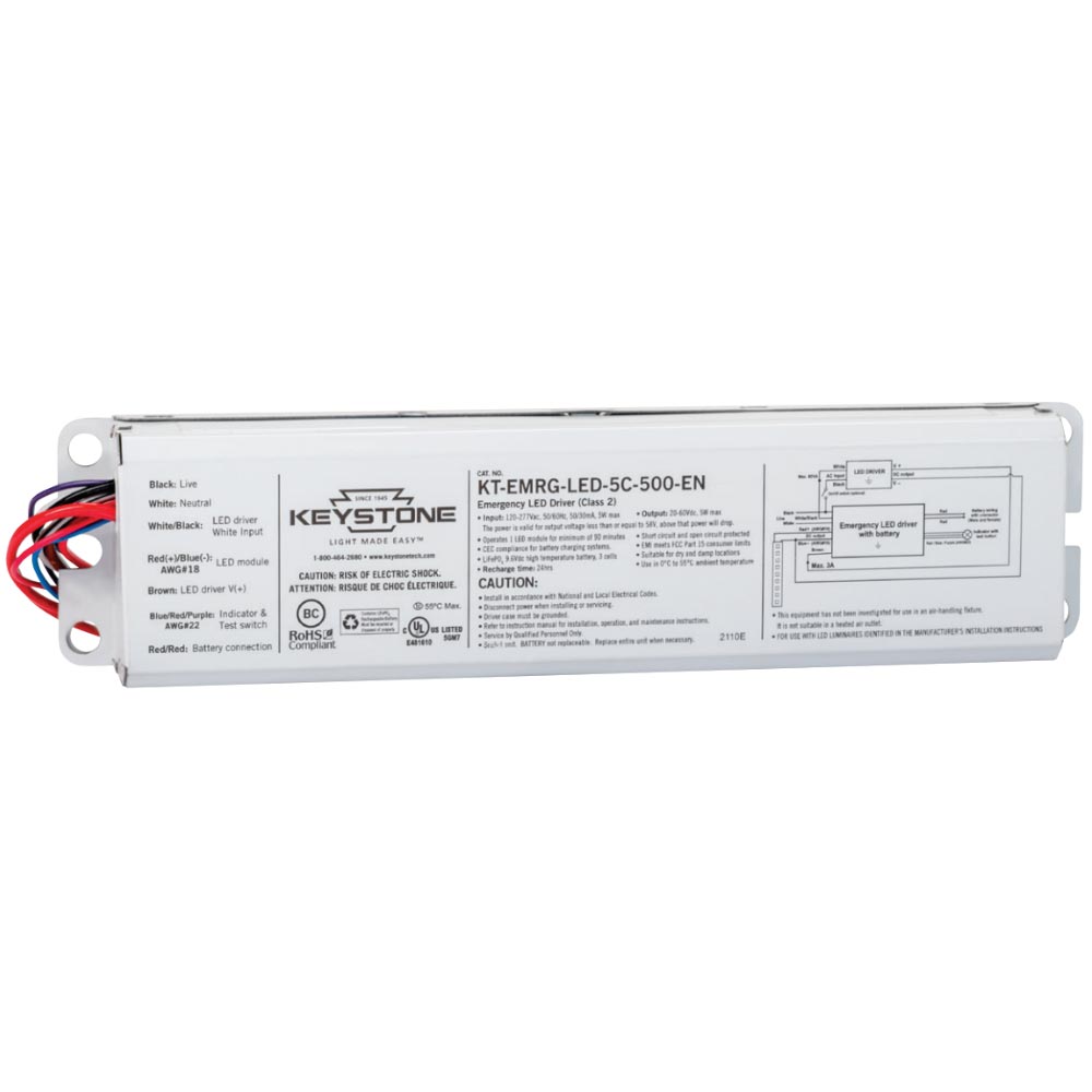 LED Emergency Drivers, 5 Watts, 20-60V DC Output, 500 lumens, Internal Battery - Bees Lighting