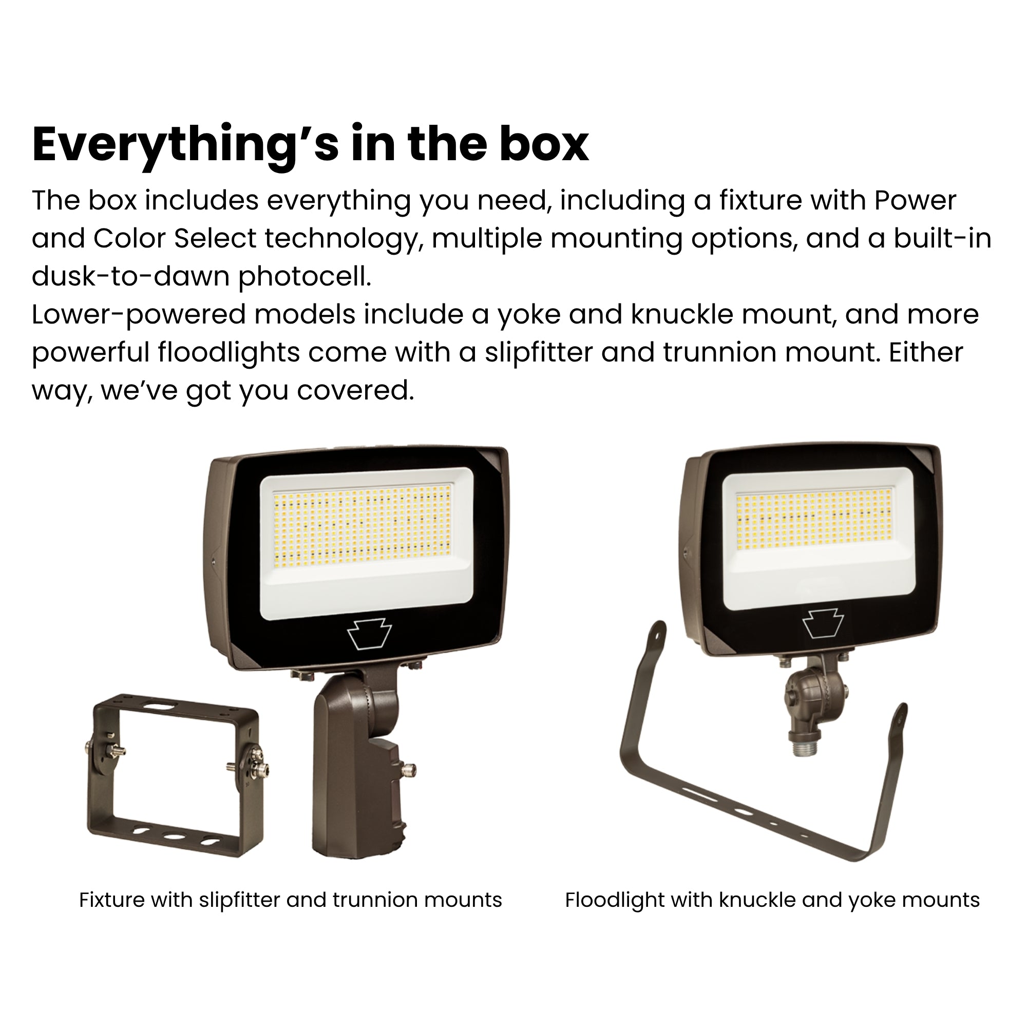 Keystone BAU-35 15W Selectable LED Flood Light 2,250 Lumens 9-15W Selectable 30K/40K/50K Knuckle & Yoke Mount Photocell 120-277V White