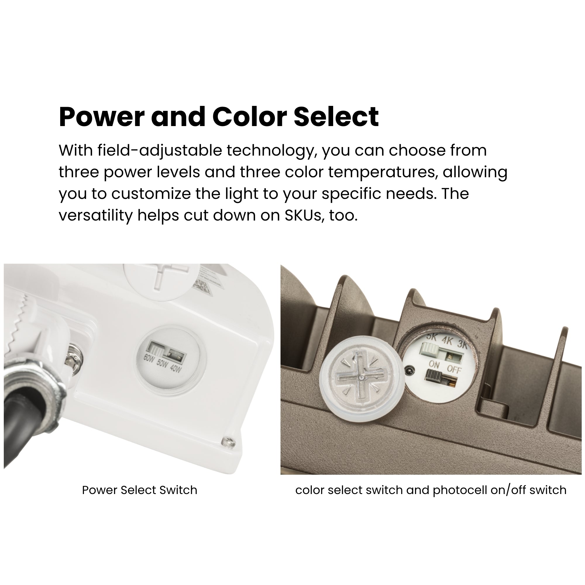 Keystone BAU-35 15W Selectable LED Flood Light 2,250 Lumens 9-15W Selectable 30K/40K/50K Knuckle & Yoke Mount Photocell 120-277V White