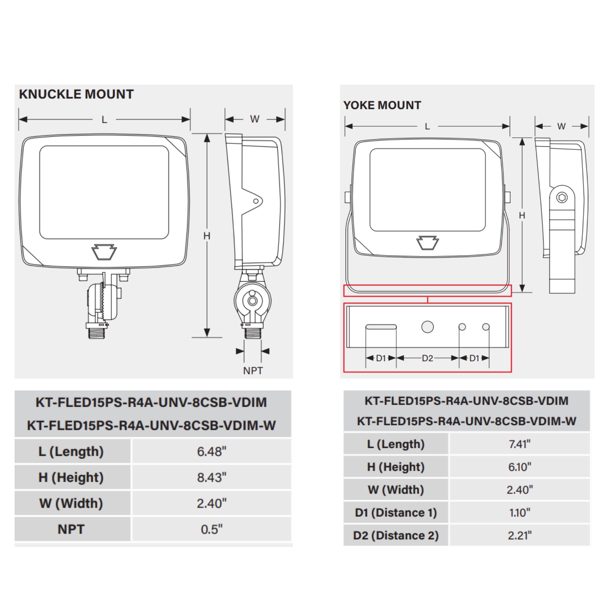 Keystone BAU-35 15W Selectable LED Flood Light 2,250 Lumens 9-15W Selectable 30K/40K/50K Knuckle & Yoke Mount Photocell 120-277V White