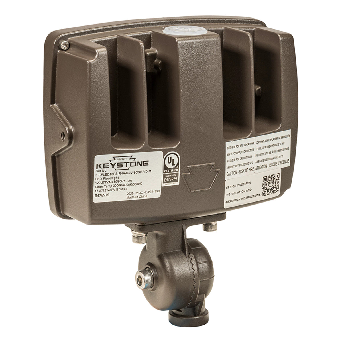 LED Flood Light, 2250 Lm, 15W, 30K|40K|50K, Knuckle|Yoke, 120-277V, Bronze - Bees Lighting