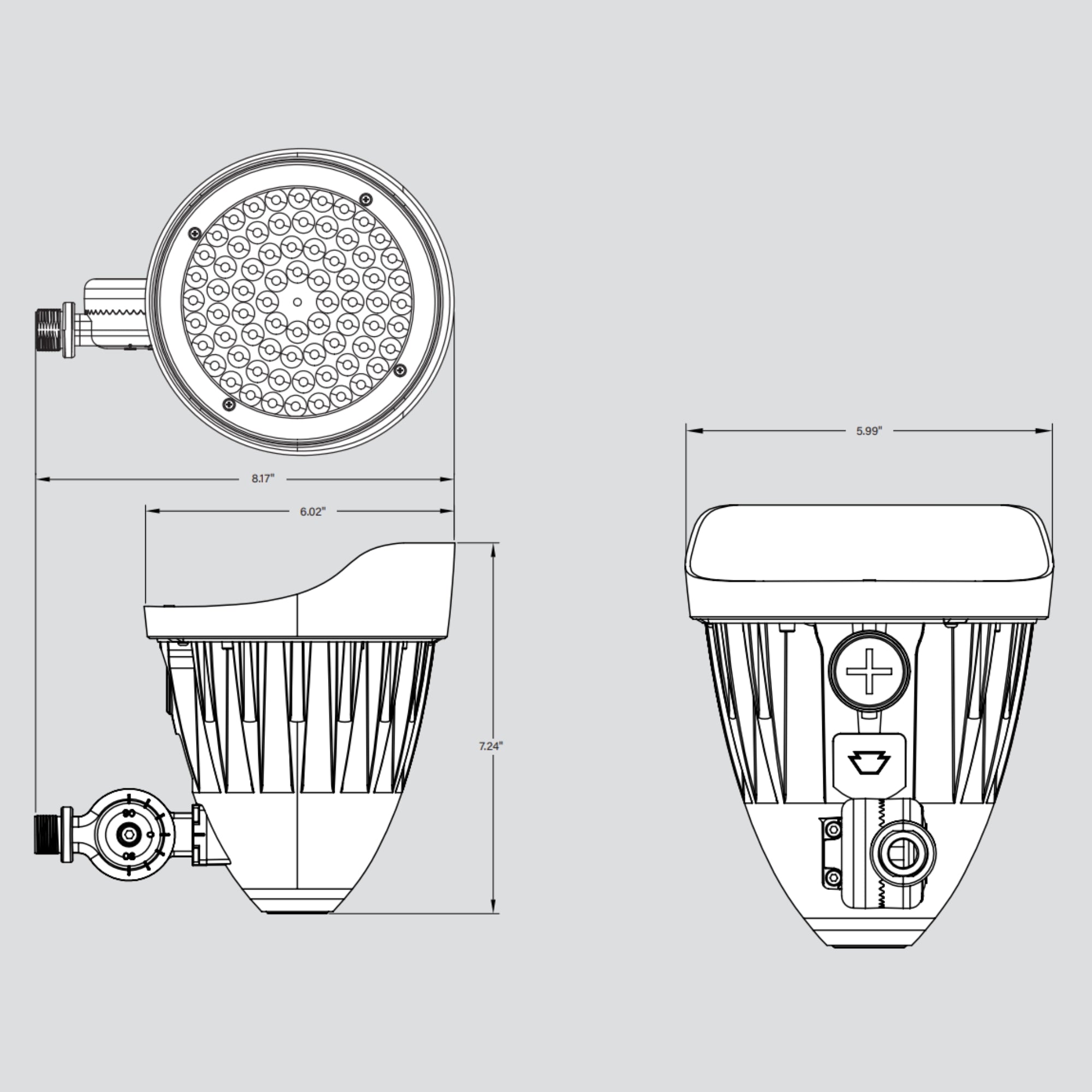 Keystone KT-FLED25 Selectable LED Bullet Flood Light 3,290 Lumens 15-25W Selectable 30K/40K/50K Knuckle Mount Photocell 120-277V White