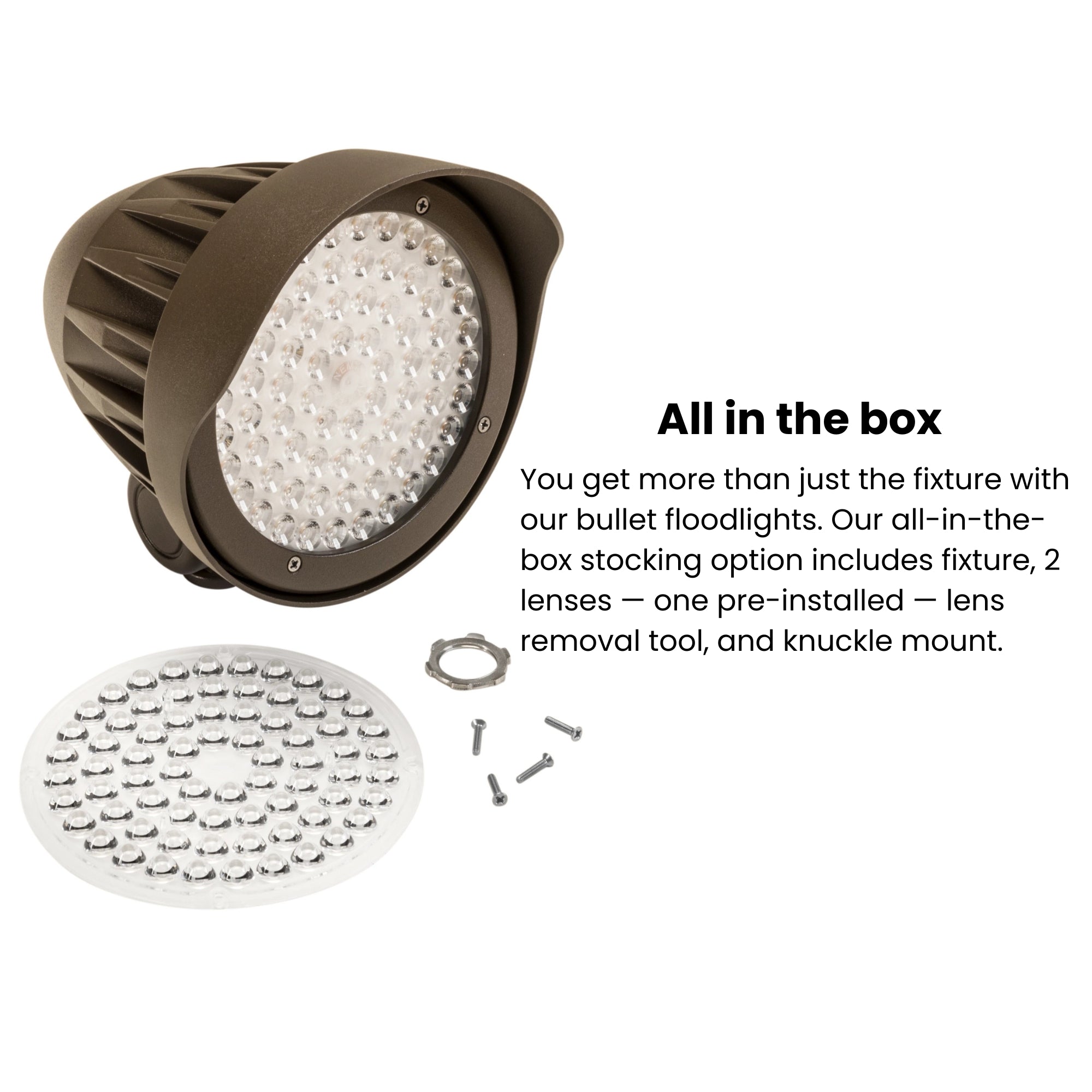 Keystone KT-FLED25 Selectable LED Bullet Flood Light 3,290 Lumens 15-25W Selectable 30K/40K/50K Knuckle Mount Photocell 120-277V Bronze