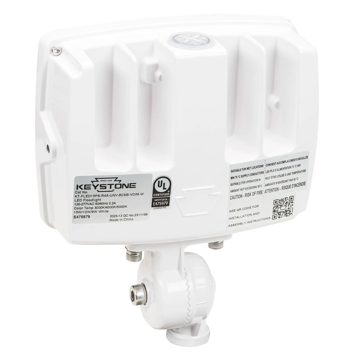 LED Flood Light, 5250 Lumens, 35W, 30K|40K|50K, Knuckle|Yoke, 120-277V, White - Bees Lighting