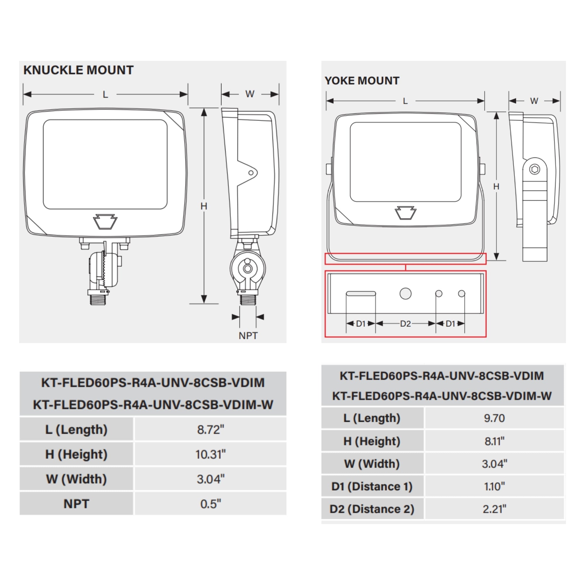 Keystone CFQ-95 60W Selectable LED Flood Light 9,000 Lumens 40-60W Selectable 30K/40K/50K Knuckle & Yoke Mount Photocell 120-277V Bronze