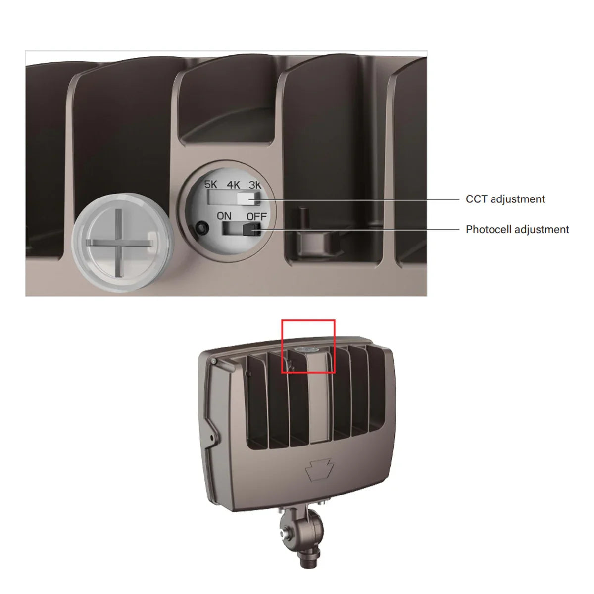 LED Flood Light, 9000 Lm, 60W, 30K|40K|50K, Knuckle|Yoke, 120-277V, Bronze - Bees Lighting