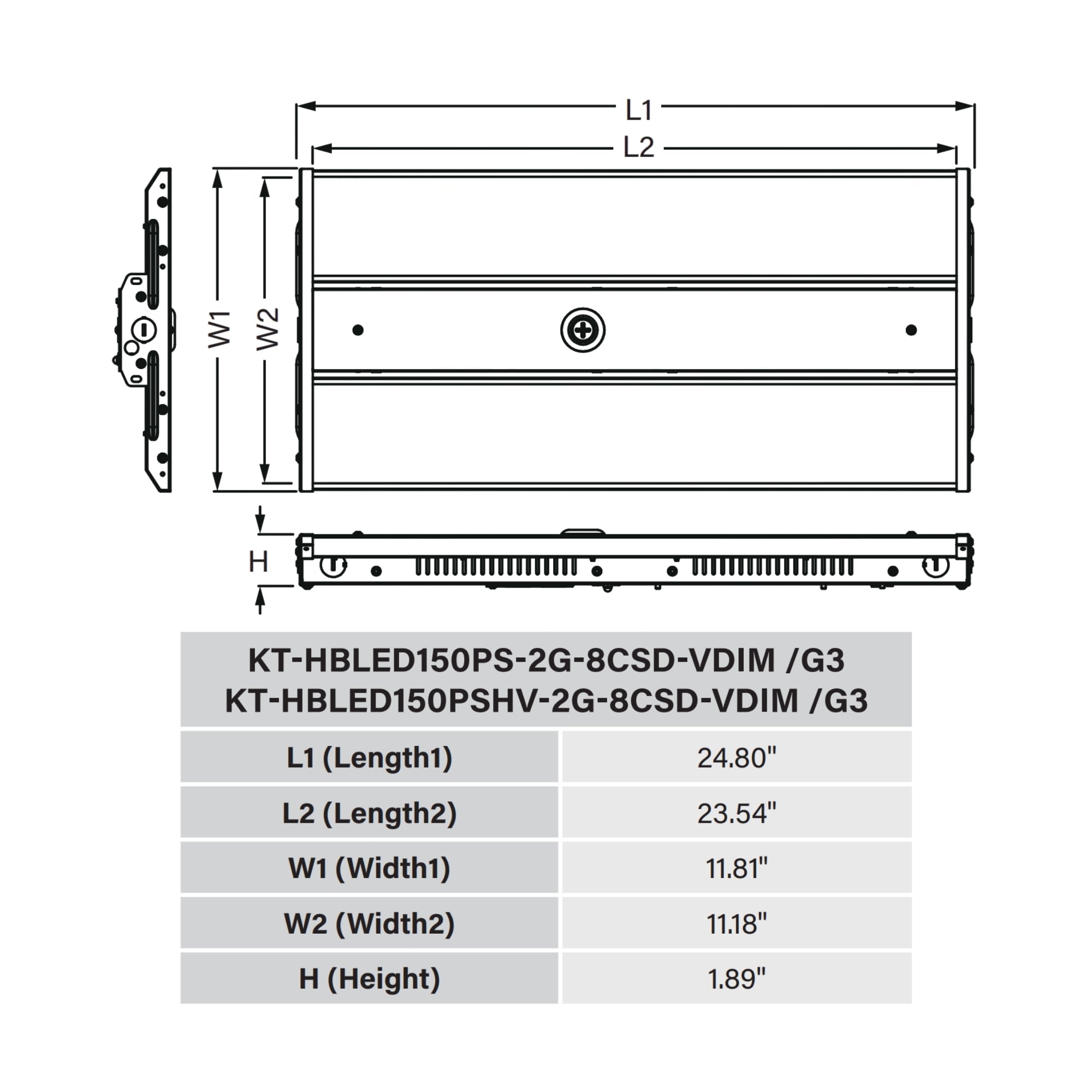 Keystone KT-HBLED150PSHV-2G LED Linear High Bay 25,500 Lumens 90/120/150W Selectable 4000/5000K 277-480V White