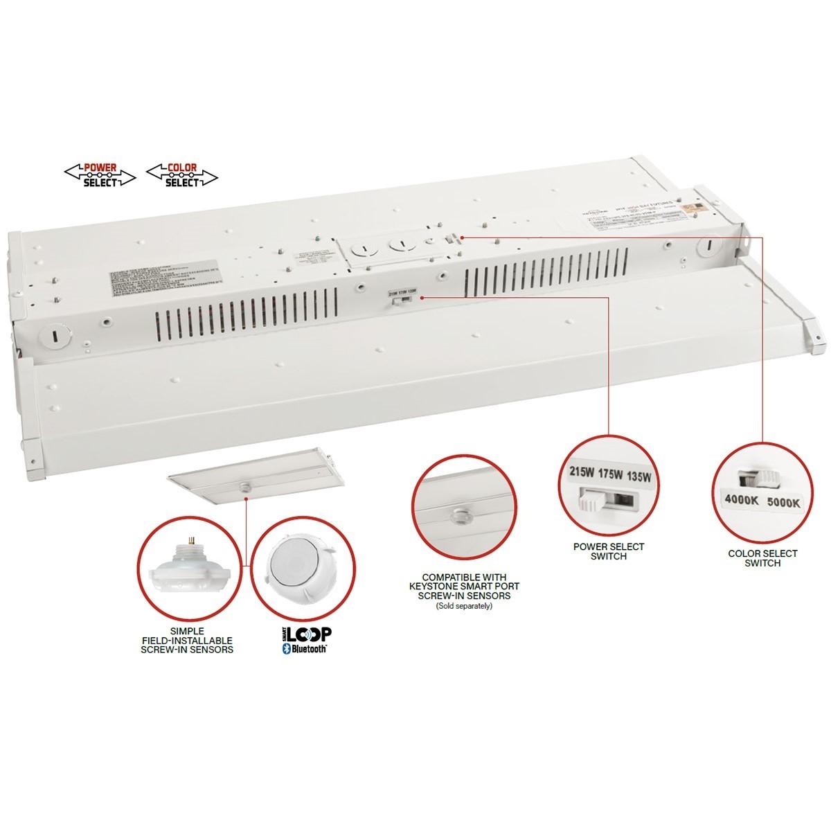 2ft LED High Bay Light, 215 Watts, 30,000 Lumens, Selectable CCT 4000K/5000K, Frosted Lens, 120-277V - Bees Lighting