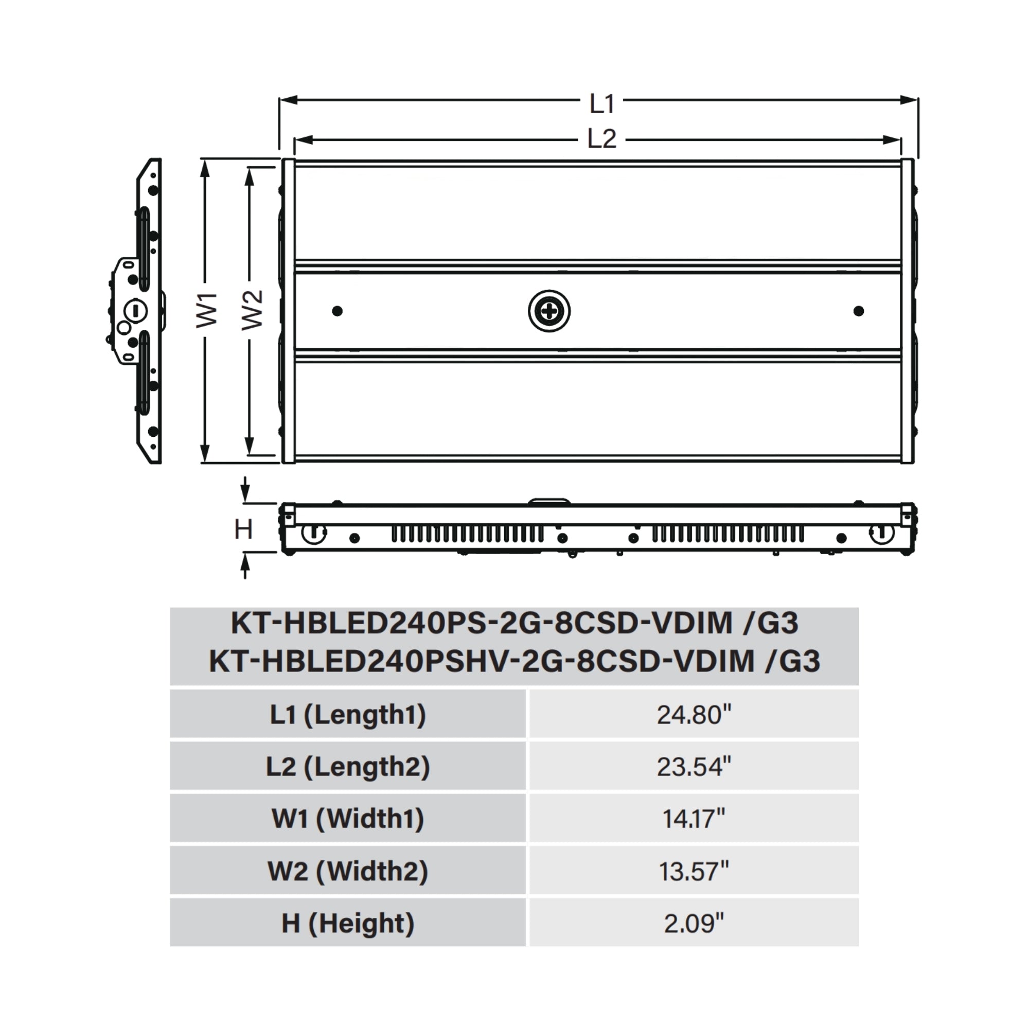 Keystone KT-HBLED240PSHV-2G LED Linear High Bay 40,800 Lumens 160/200/240W Selectable 4000/5000K 277-480V White