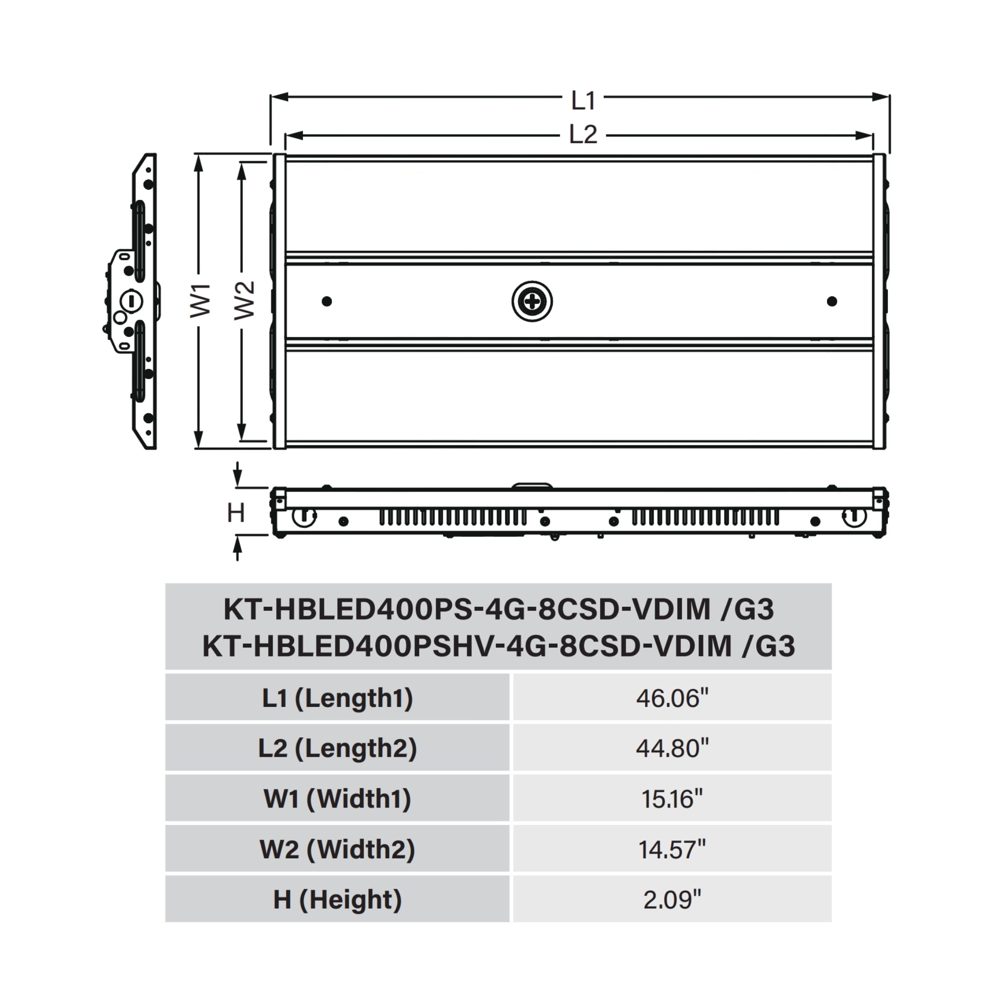 Keystone KT-HBLED400PS-4G LED Linear High Bay 67,600 Lumens 260/320/400W Selectable 4000/5000K 120-277V White