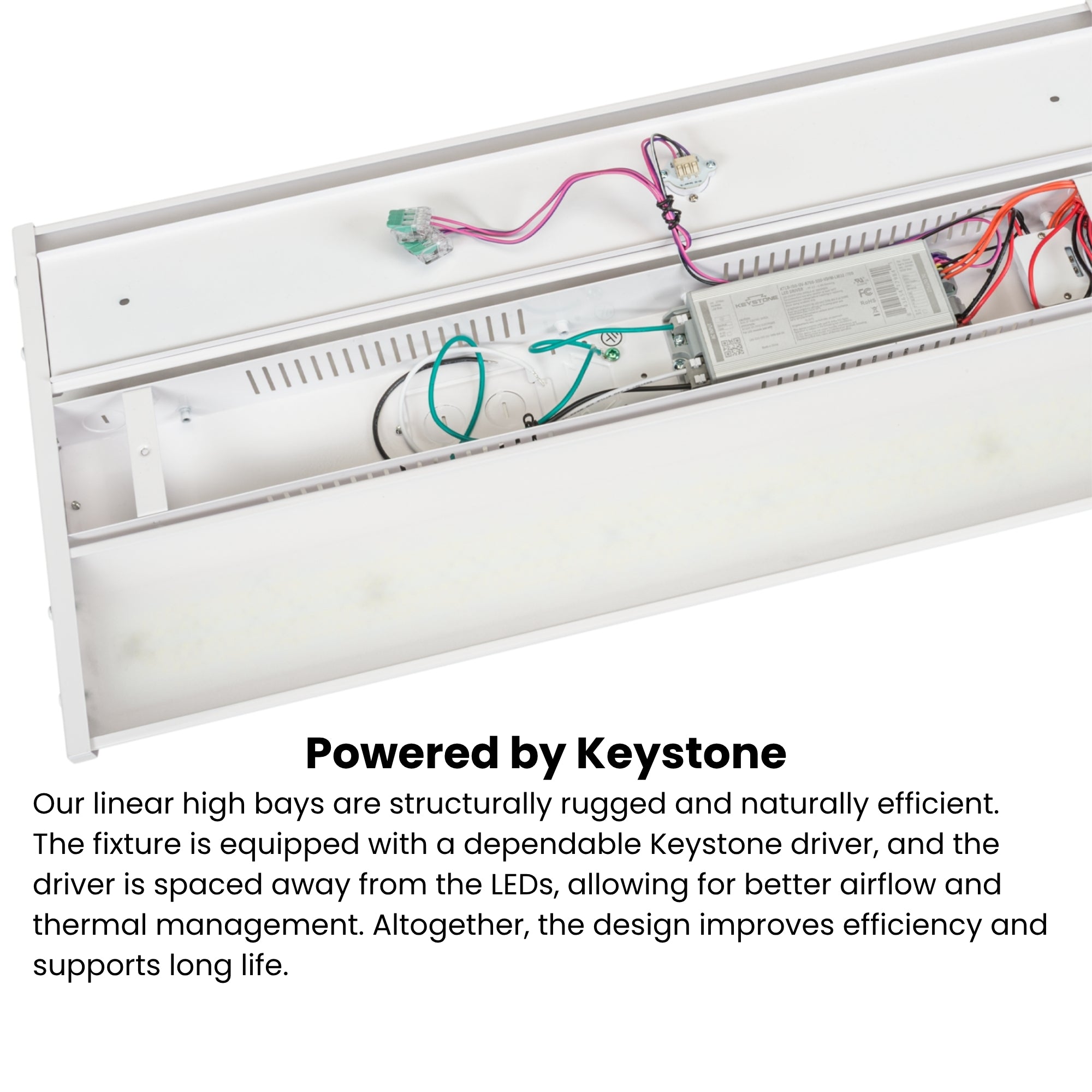 Keystone KT-HBLED95PS-1G LED Linear High Bay 15,580 Lumens 55/75/95W Selectable 4000/5000K 120-277V White