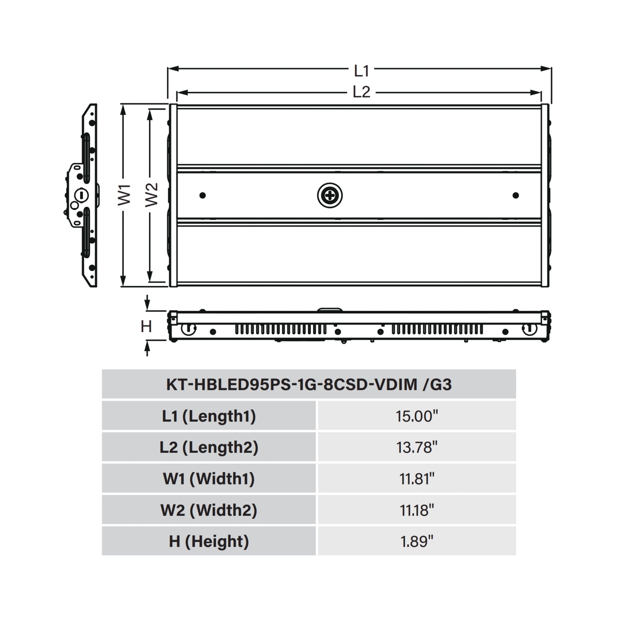 Keystone KT-HBLED95PS-1G LED Linear High Bay 15,580 Lumens 55/75/95W Selectable 4000/5000K 120-277V White