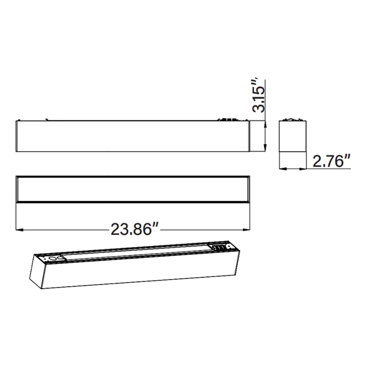 2ft LED Linear Light, 20W, 2600 Lumens, 5 CCT Selectable, Black, 120-277V - Bees Lighting