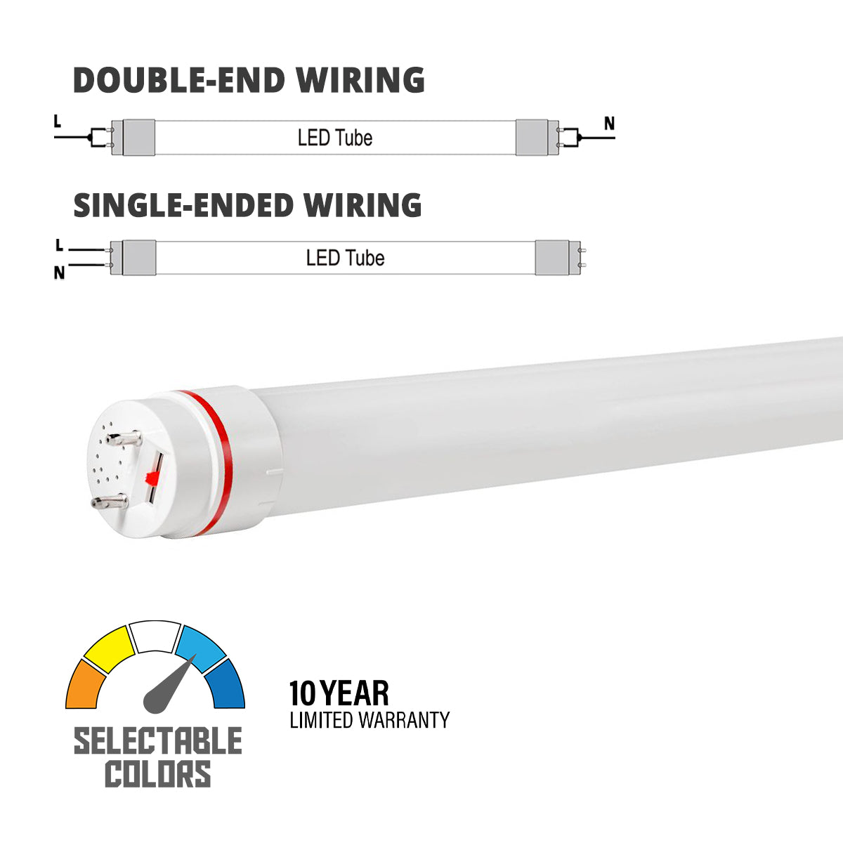 4ft LED T8 Tube, 13 Watts, 2000 Lumens, 3000K to 6500K, Type A+B, Single|Dual End - Bees Lighting