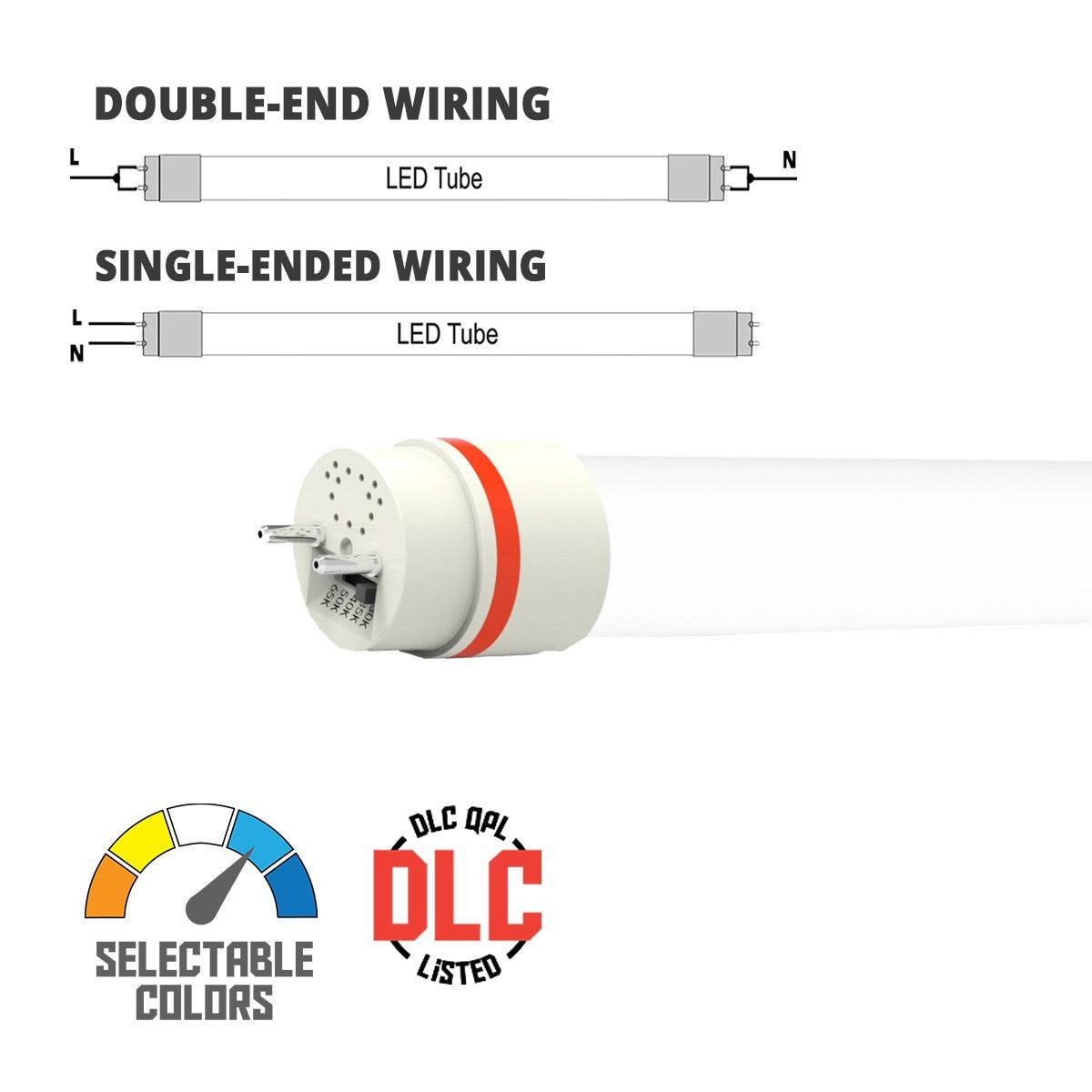 4ft LED T8 Tube, 15 Watt, 2200 Lumens, Selectable CCT, 3000K to 6500K, Ballast Bypass, Single/Dual End (Case Of 25)