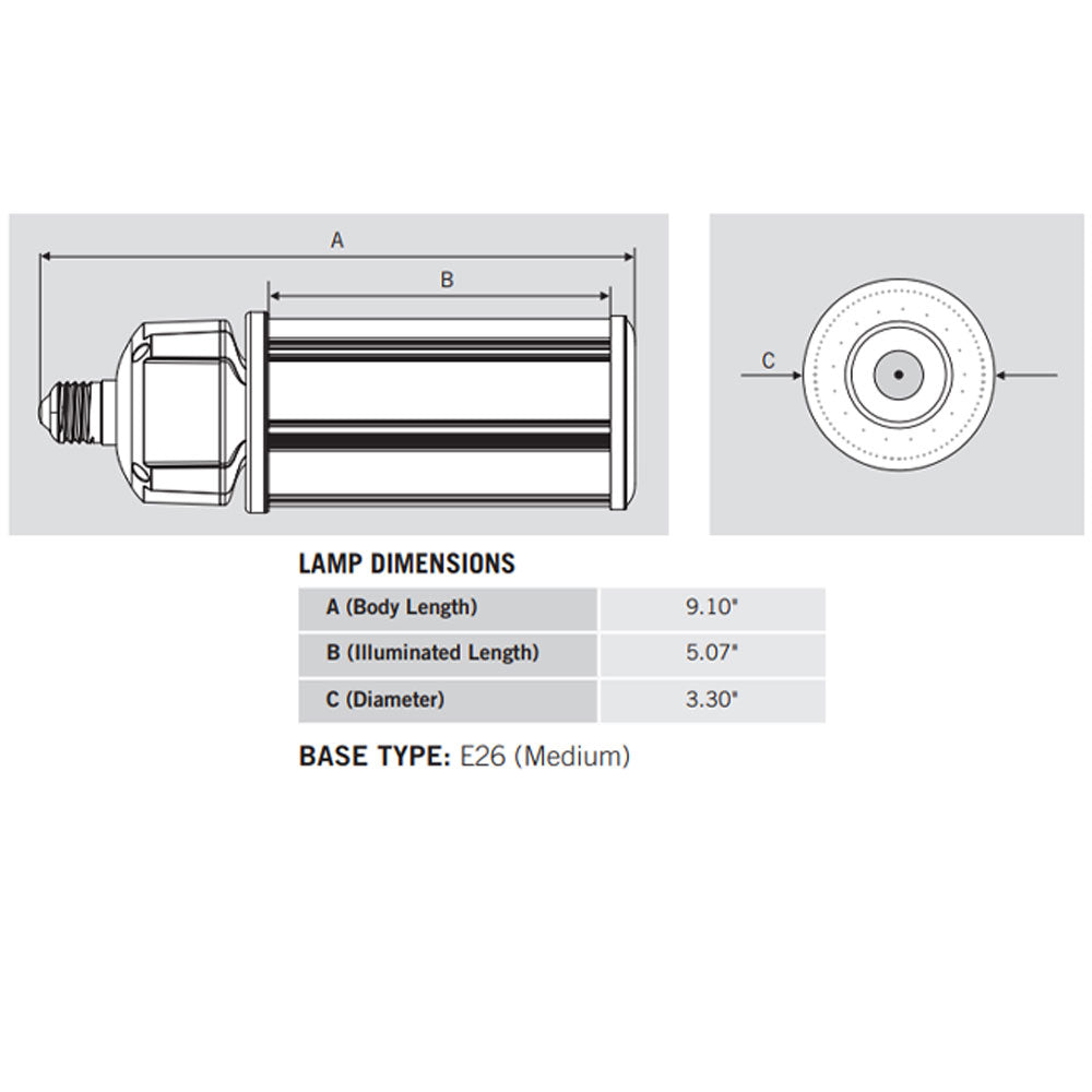 LED Corn Bulb, 27W|36W|45W, 6300lm, Selectable CCT, 175W MH Equal, E26 Base, 120-277V - Bees Lighting