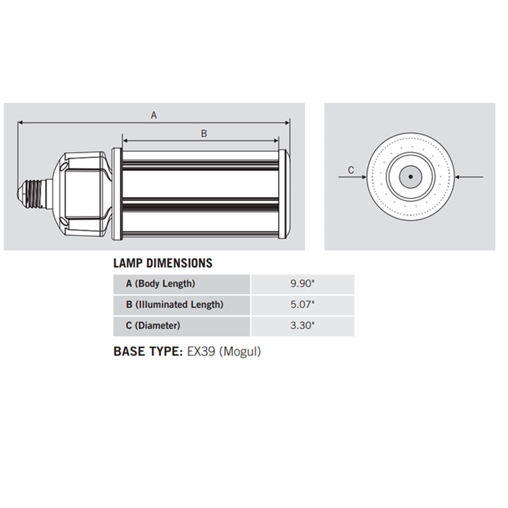 LED Corn Bulb, 27W|36W|45W, 6300lm, Selectable CCT, 175W MH Equal, EX39 Mogul, 120-277V - Bees Lighting